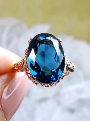 Natural London Blue Topaz Ring, 10k, 14k, or Rose Gold overlay, Natural Topaz, Edwardian Jewelry #D70