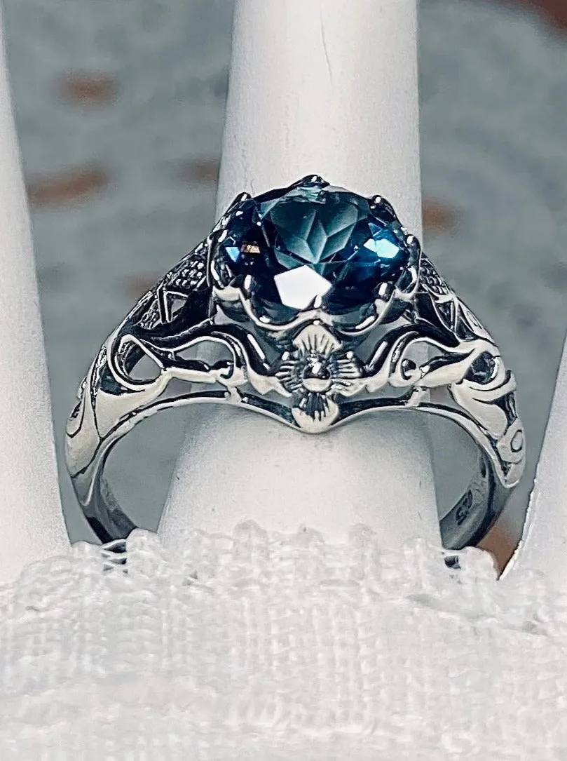 Natural London Blue Topaz Ring, Daisy Filigree Victorian Jewelry #D66
