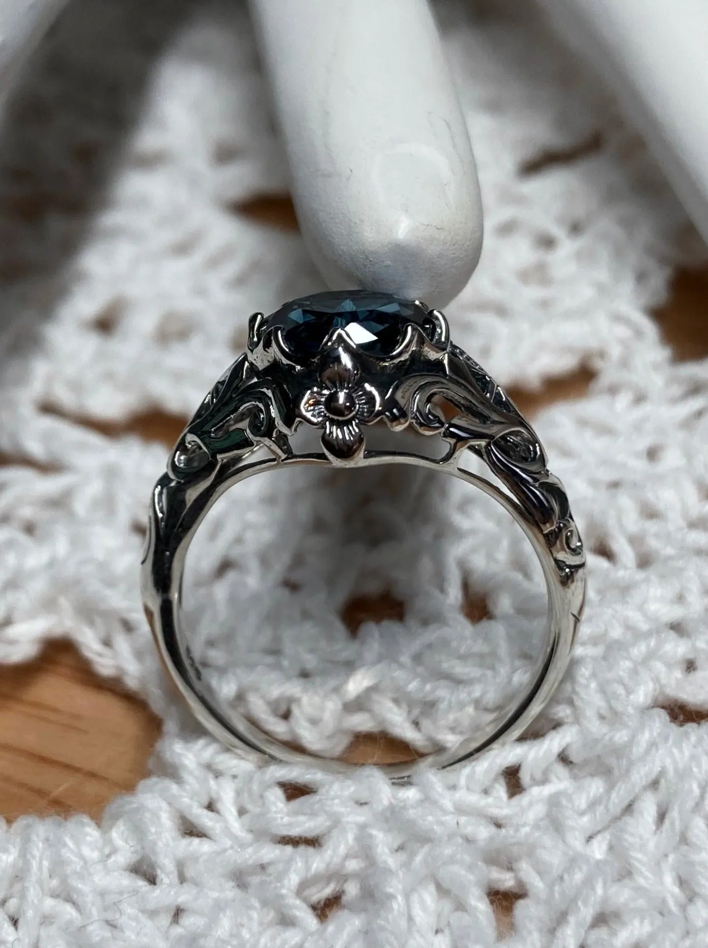 Natural London Blue Topaz Ring, Daisy Filigree Victorian Jewelry #D66