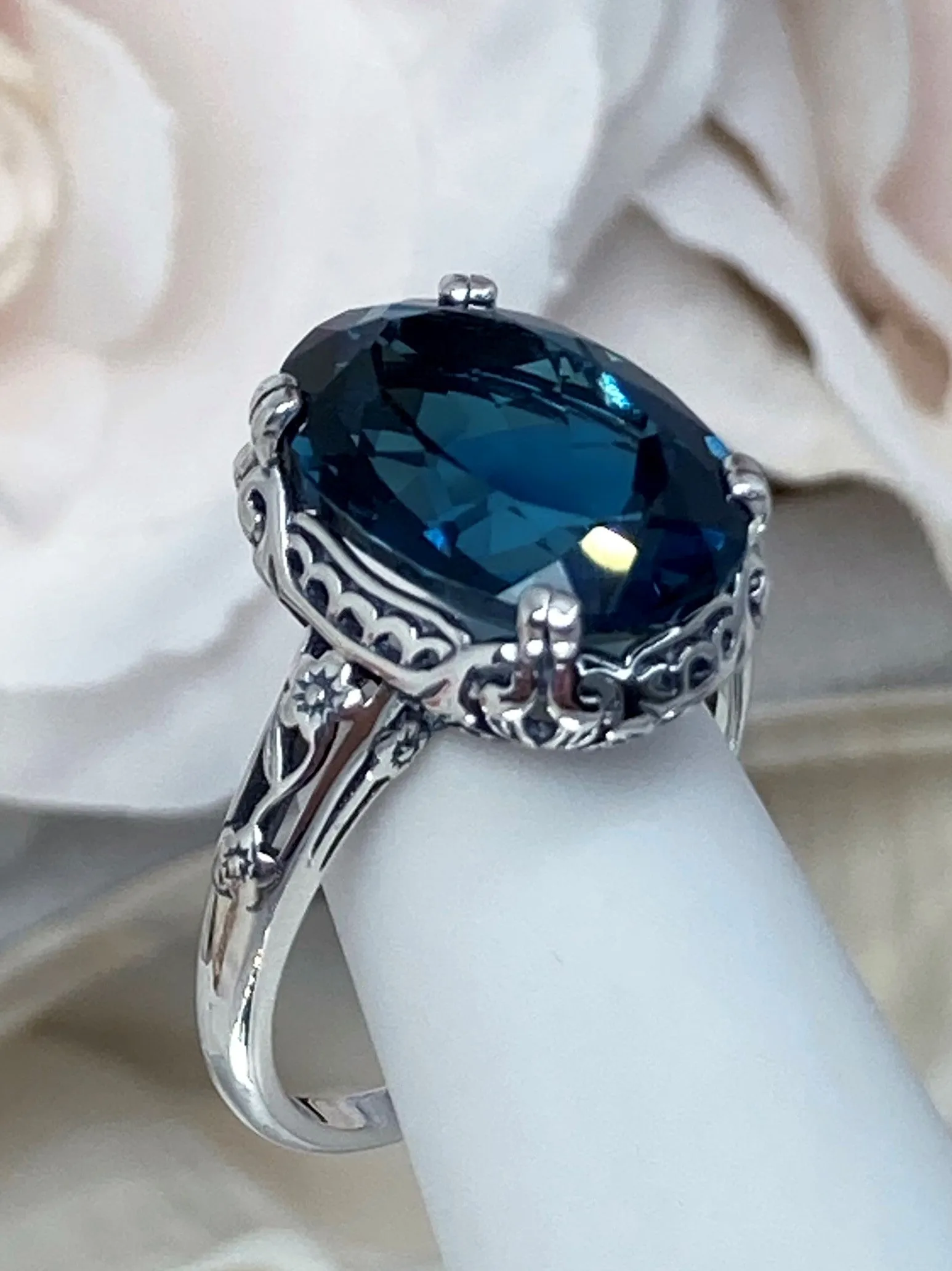 Natural London Blue Topaz Ring, Natural Topaz, Edwardian Antique Reproduction Jewelry #D70