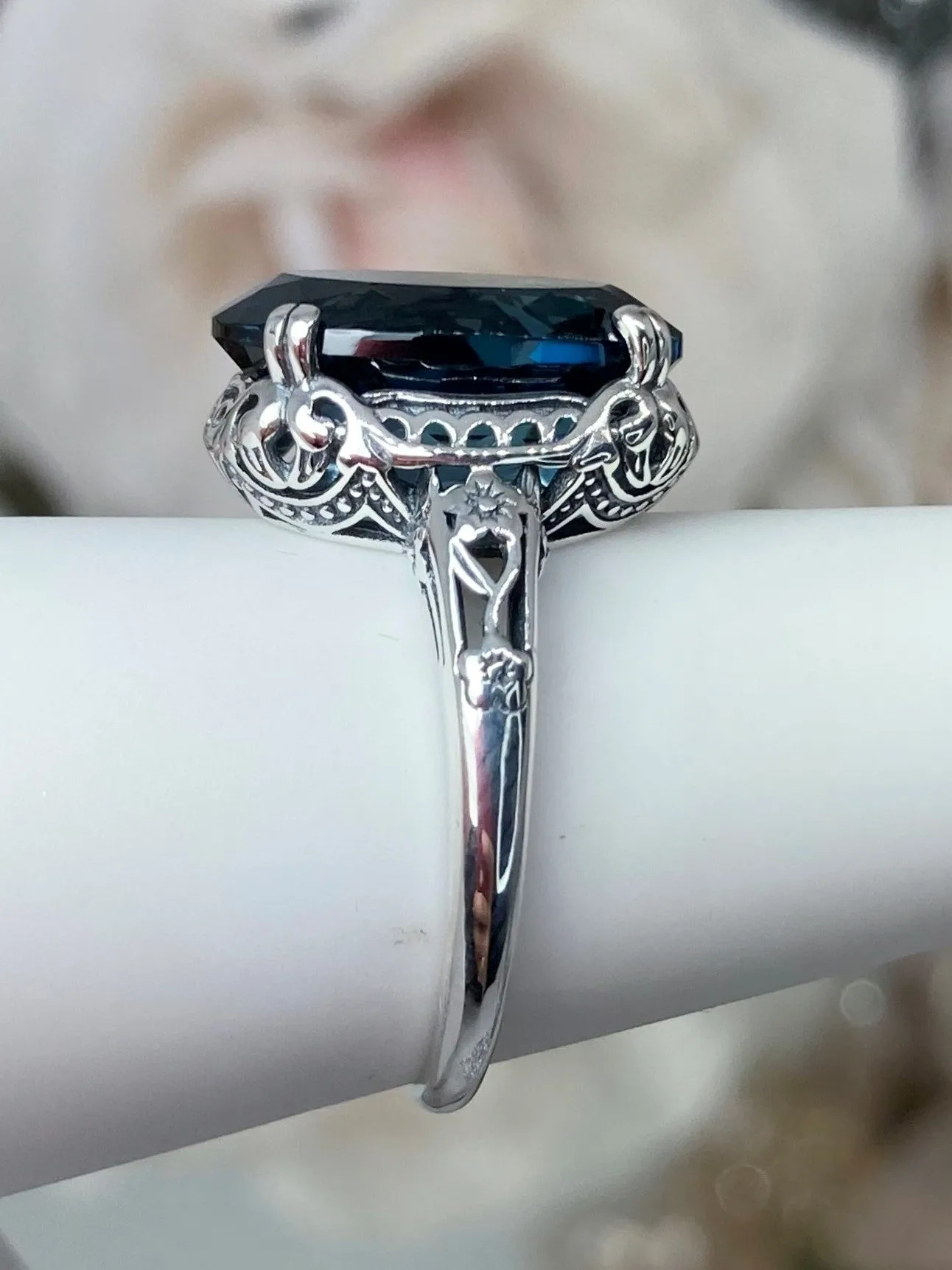 Natural London Blue Topaz Ring, Natural Topaz, Edwardian Antique Reproduction Jewelry #D70