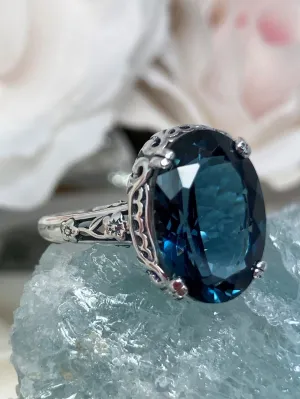 Natural London Blue Topaz Ring, Natural Topaz, Edwardian Antique Reproduction Jewelry #D70