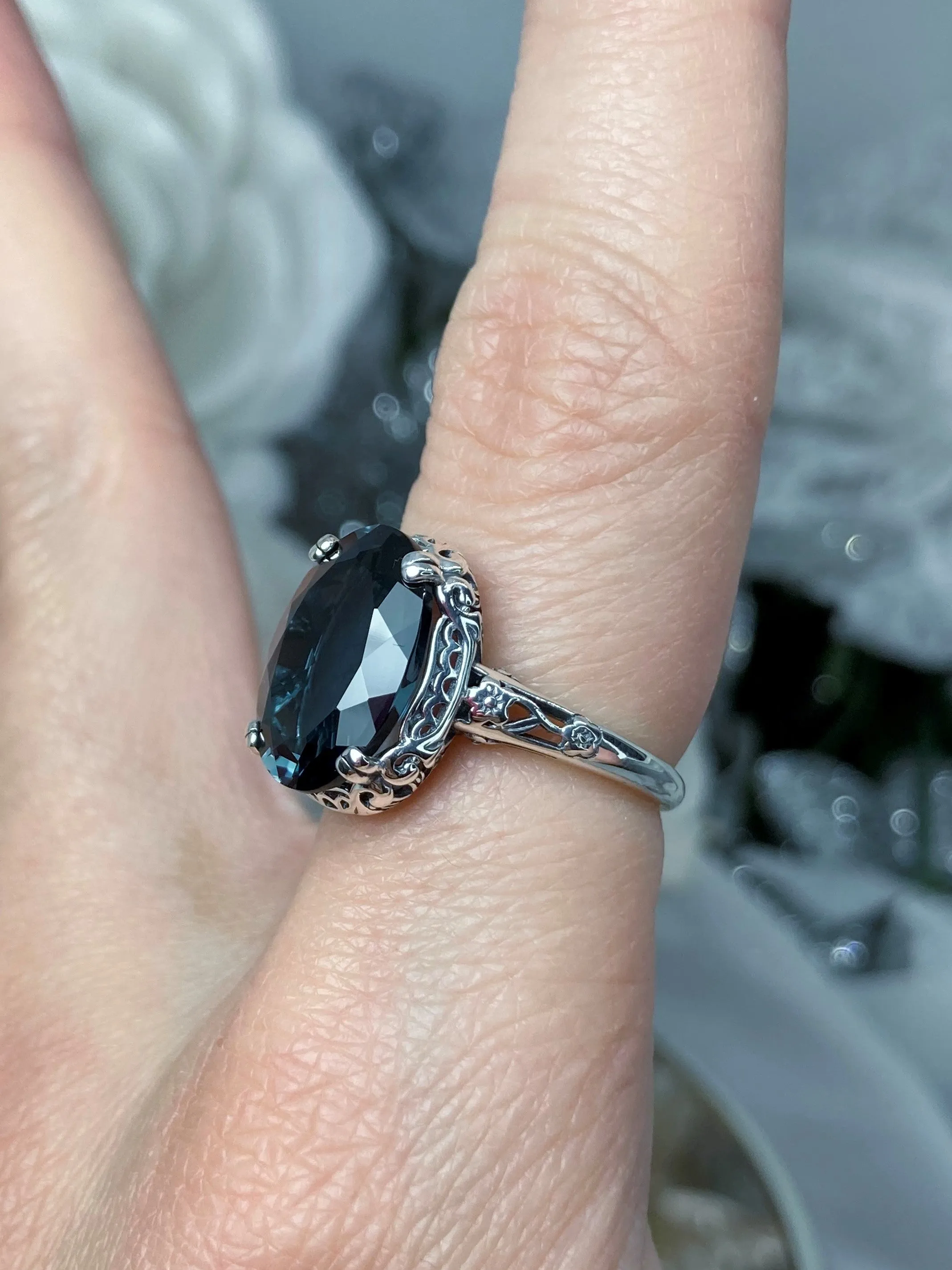 Natural London Blue Topaz Ring, Natural Topaz, Edwardian Antique Reproduction Jewelry #D70