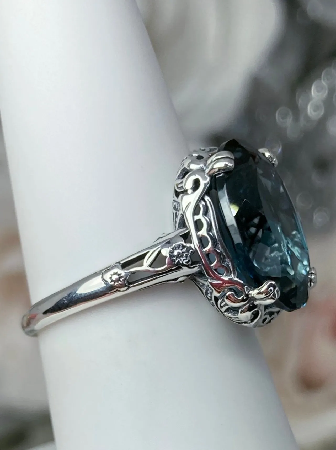 Natural London Blue Topaz Ring, Natural Topaz, Edwardian Antique Reproduction Jewelry #D70
