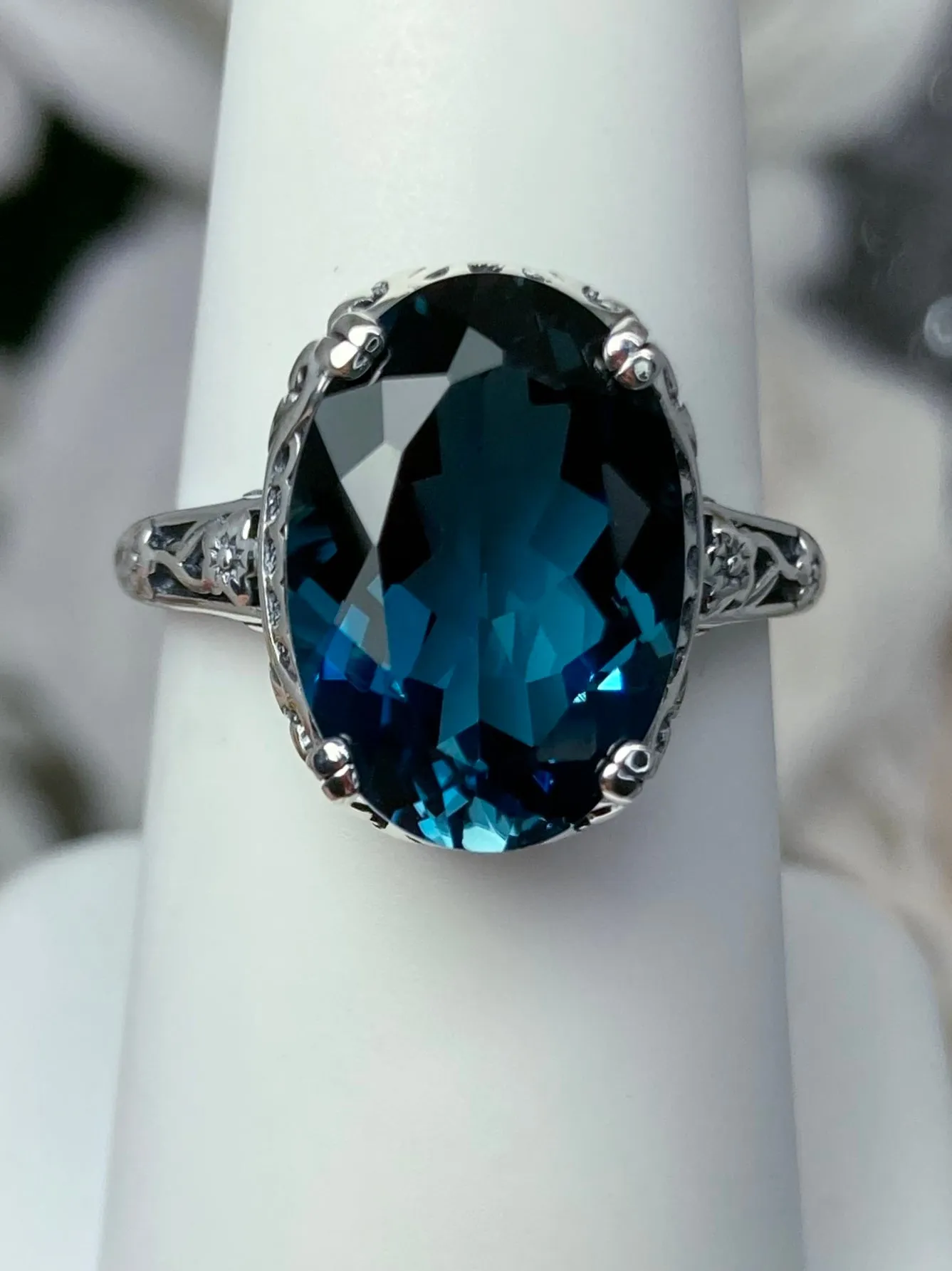 Natural London Blue Topaz Ring, Natural Topaz, Edwardian Antique Reproduction Jewelry #D70