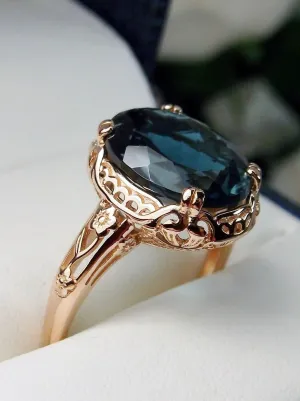Natural London Blue Topaz Ring, Rose Gold plated, Natural Topaz, Edwardian Jewelry #D70z