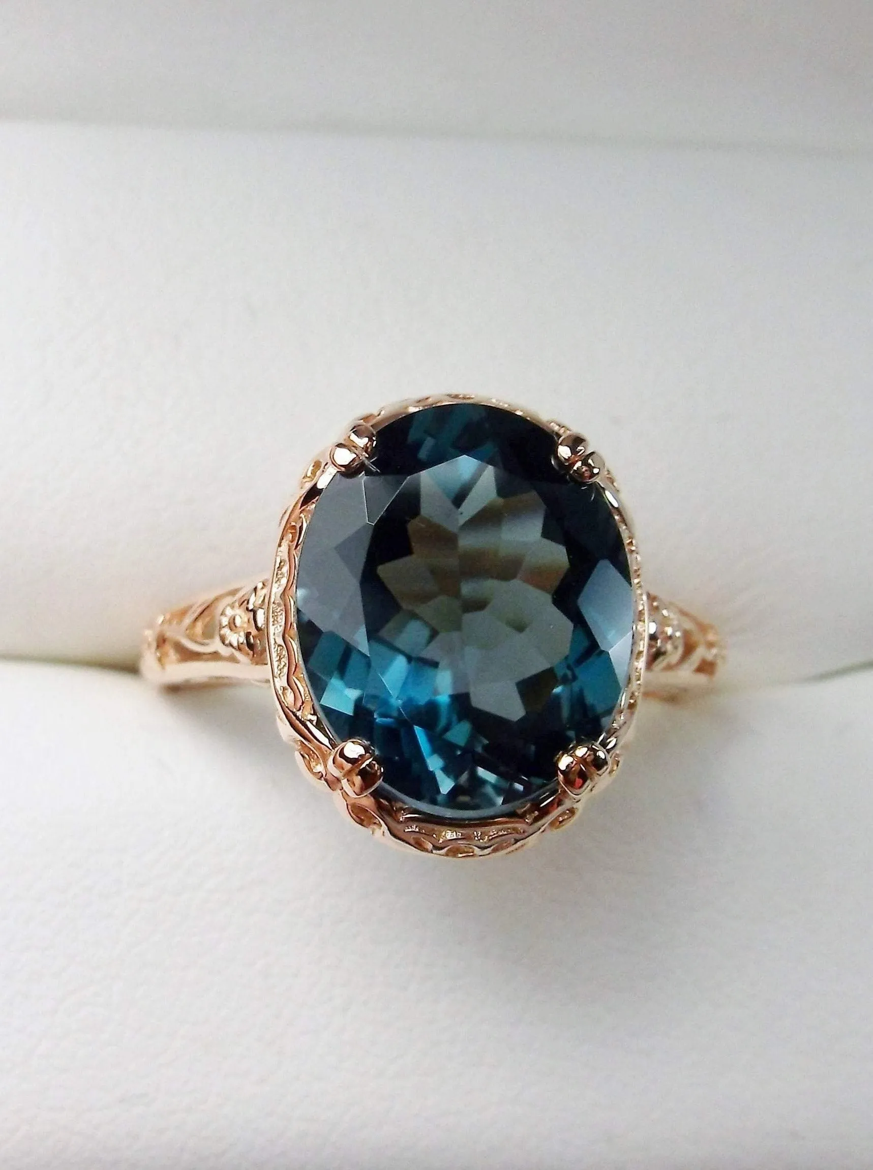 Natural London Blue Topaz Ring, Rose Gold plated, Natural Topaz, Edwardian Jewelry #D70z
