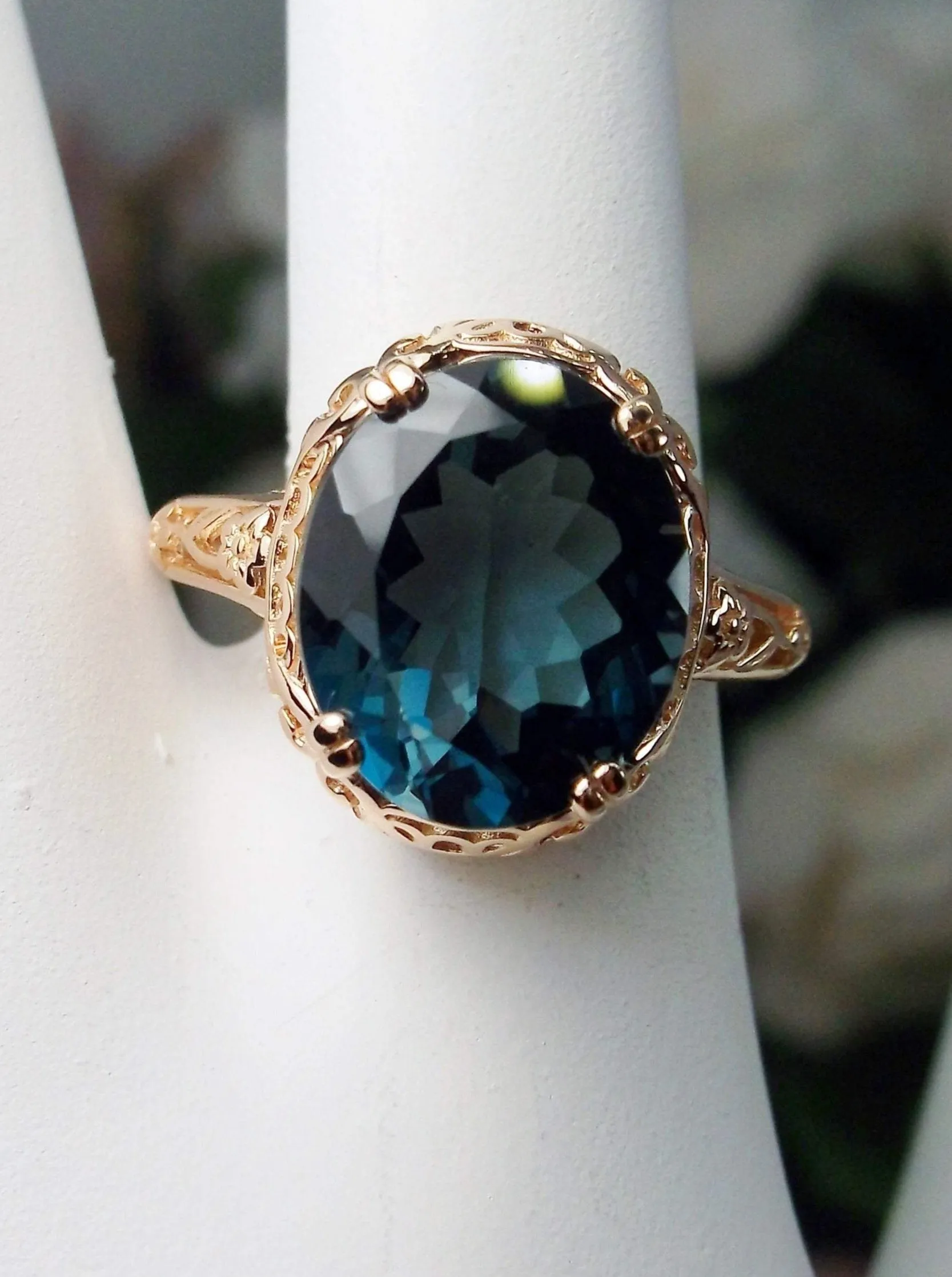 Natural London Blue Topaz Ring, Rose Gold plated, Natural Topaz, Edwardian Jewelry #D70z