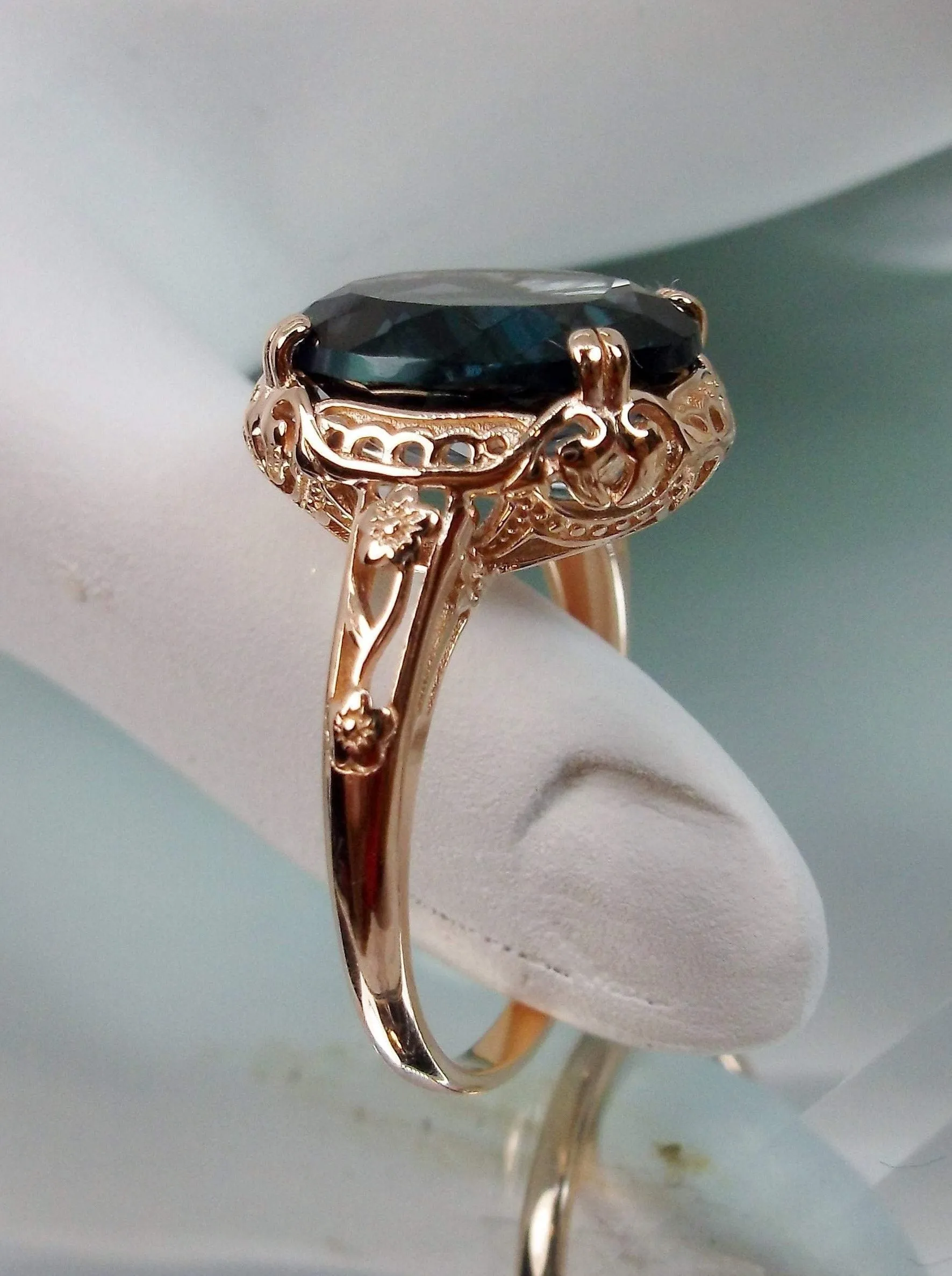Natural London Blue Topaz Ring, Rose Gold plated, Natural Topaz, Edwardian Jewelry #D70z