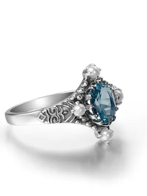 Natural London Blue Topaz Ring, Victorian Filigree Jewelry #D24