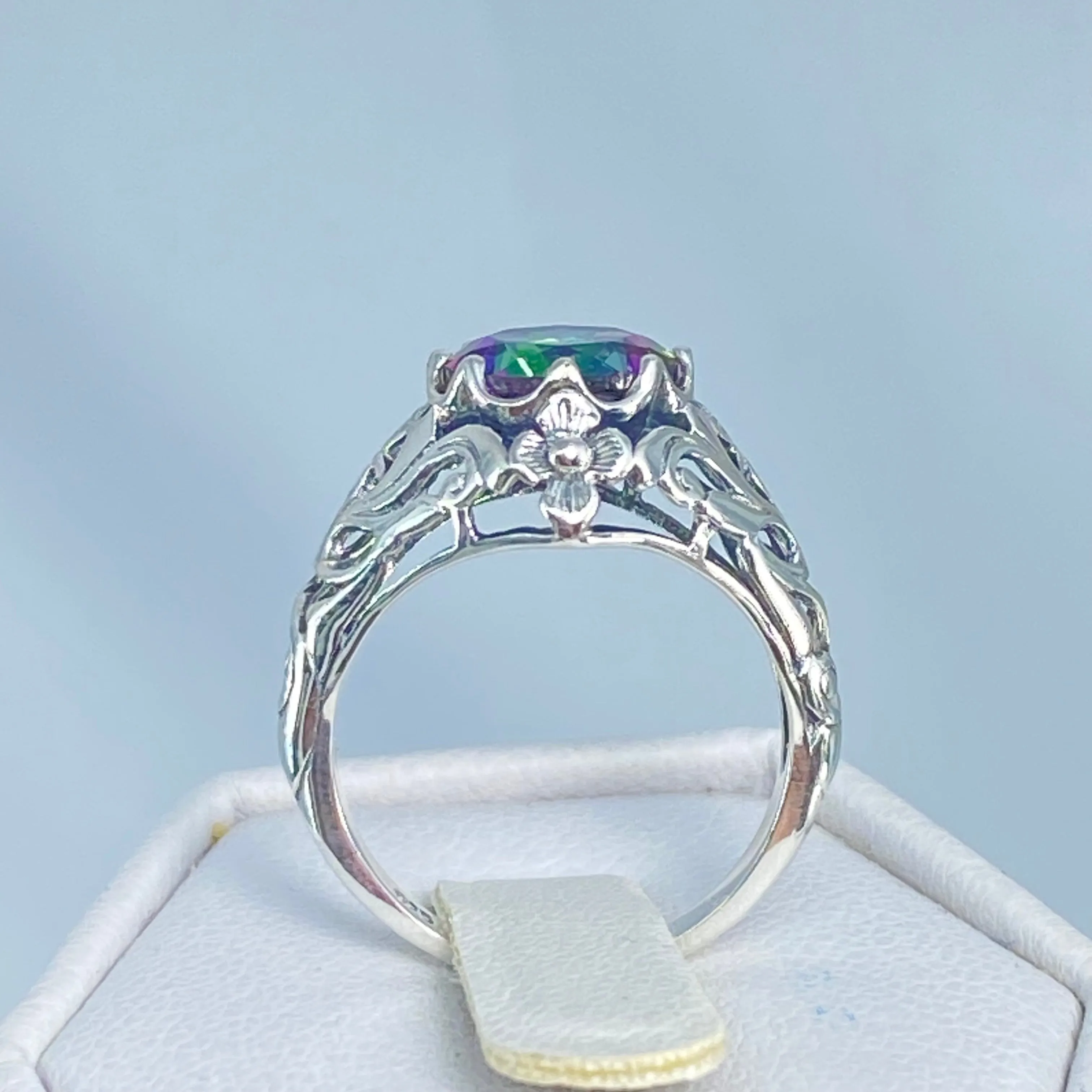 Natural Mystic Topaz Ring, Daisy Filigree, Victorian Jewelry #D66