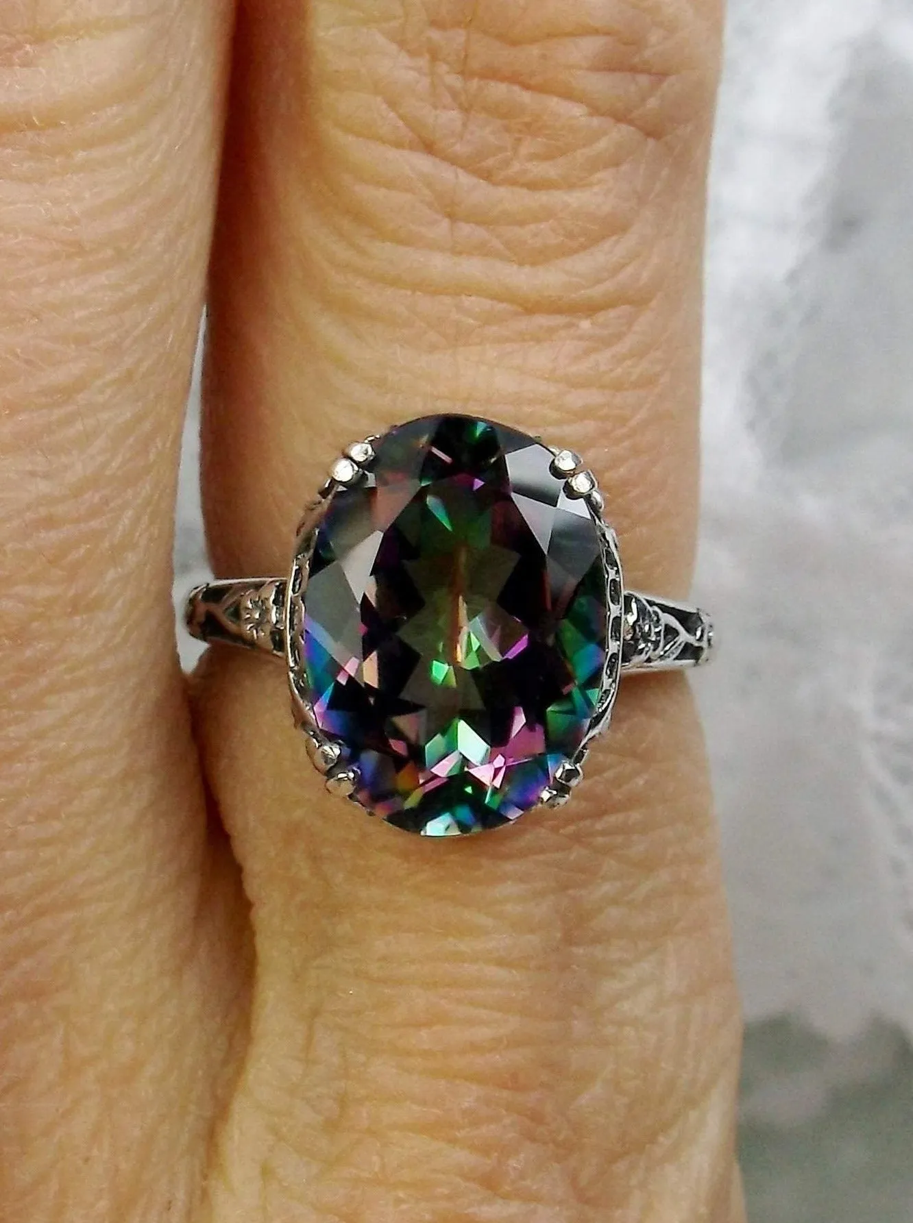 Natural Mystic Topaz Ring, Edwardian Revival Jewelry #D70