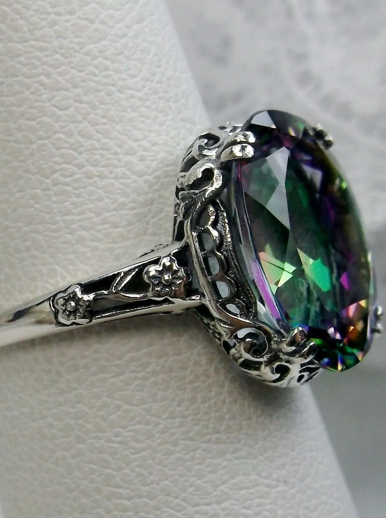 Natural Mystic Topaz Ring, Edwardian Revival Jewelry #D70