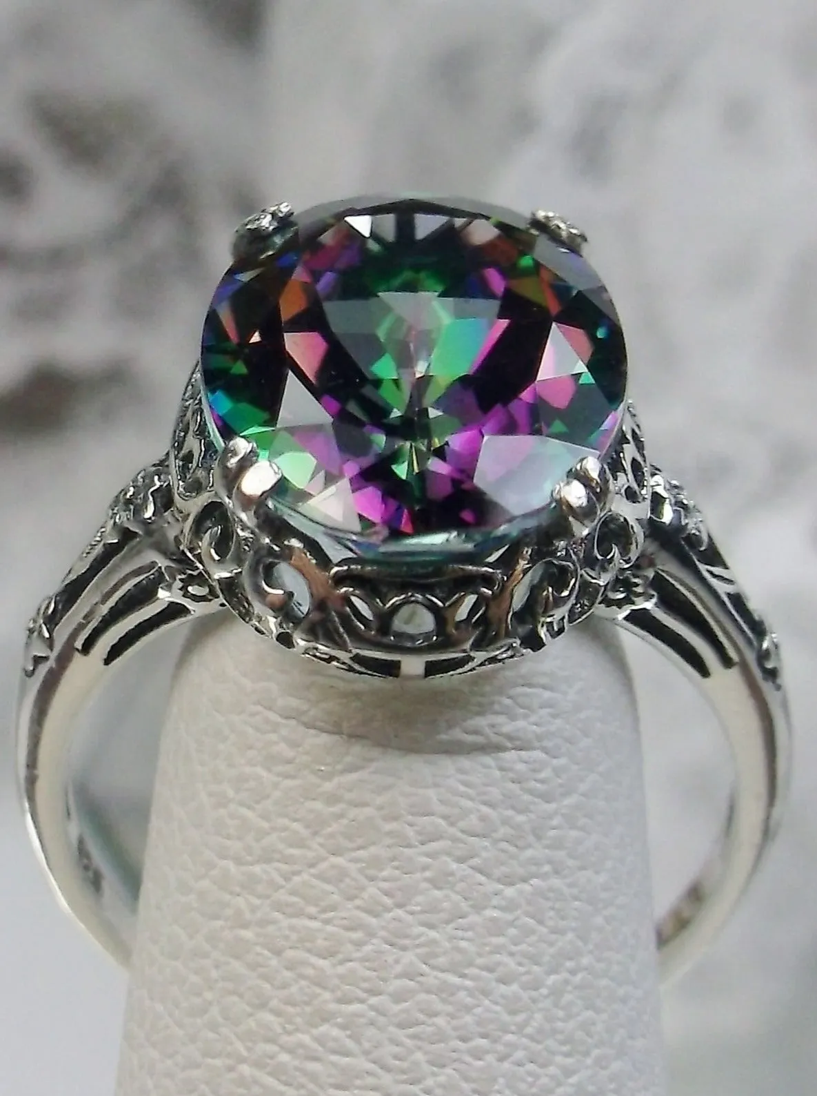 Natural Mystic Topaz Ring, Edwardian Revival Jewelry #D70