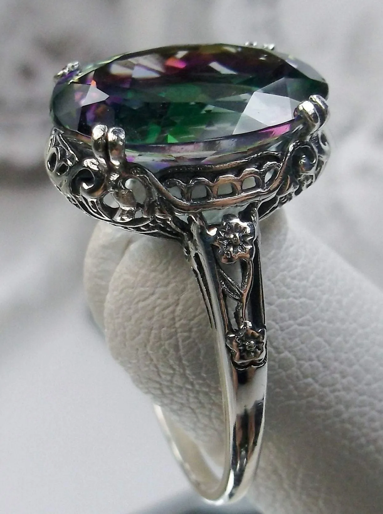 Natural Mystic Topaz Ring, Edwardian Revival Jewelry #D70