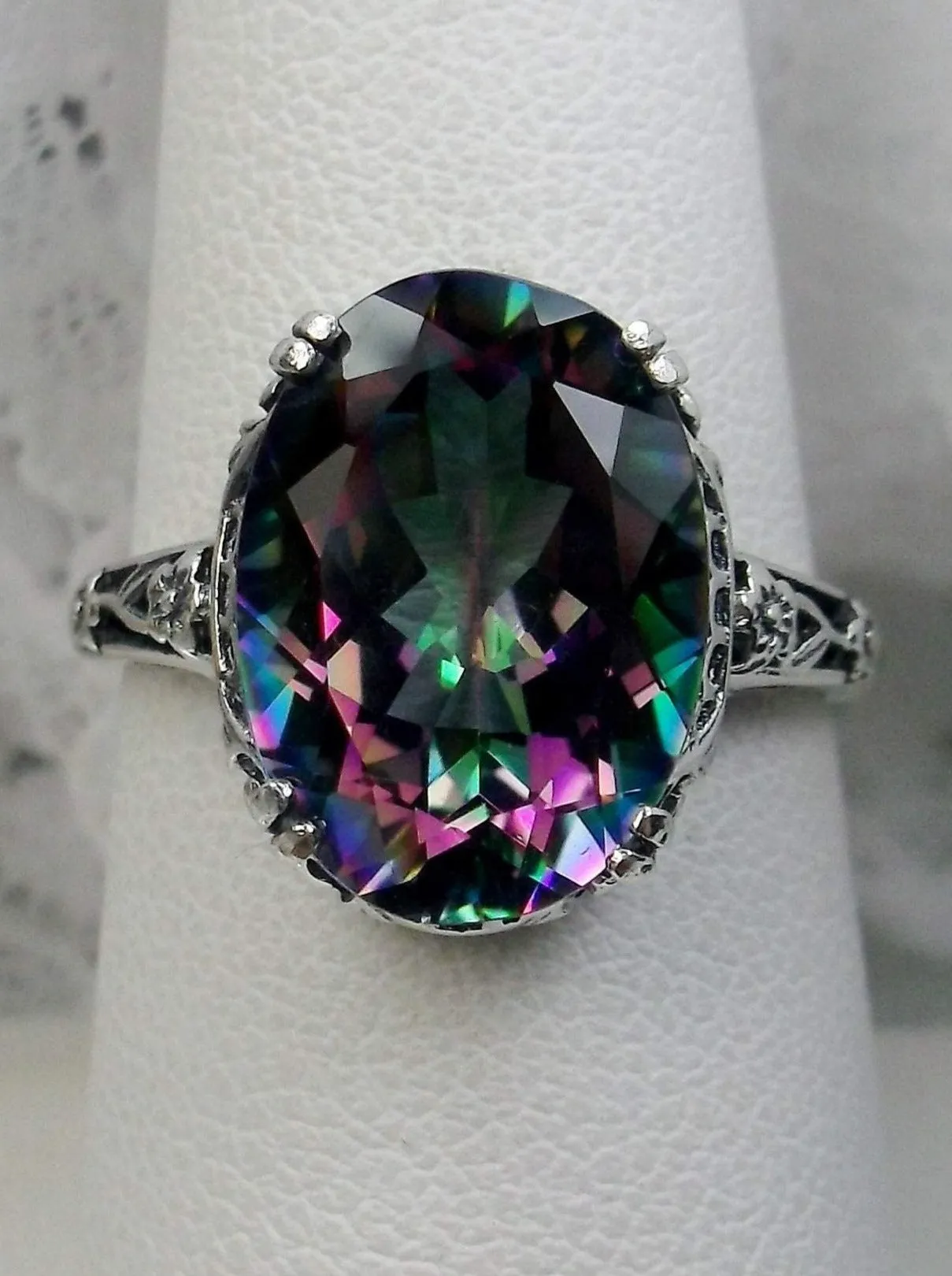 Natural Mystic Topaz Ring, Edwardian Revival Jewelry #D70
