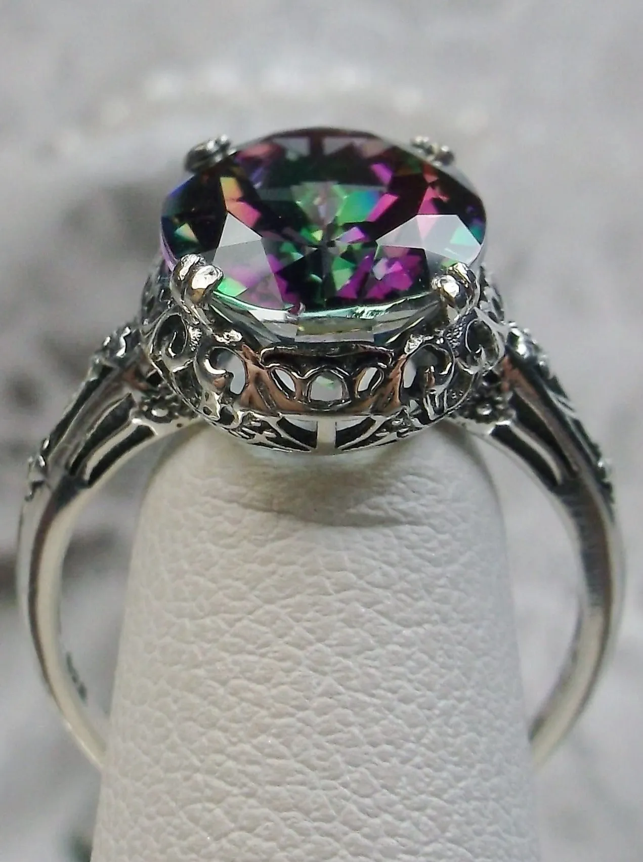 Natural Mystic Topaz Ring, Edwardian Revival Jewelry #D70