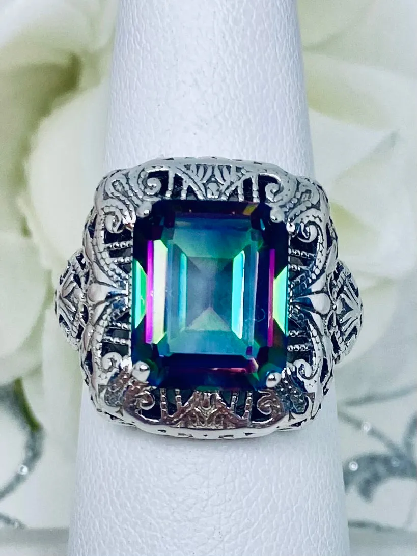 Natural Mystic Topaz Ring, Intricate Victorian Jewelry #D149