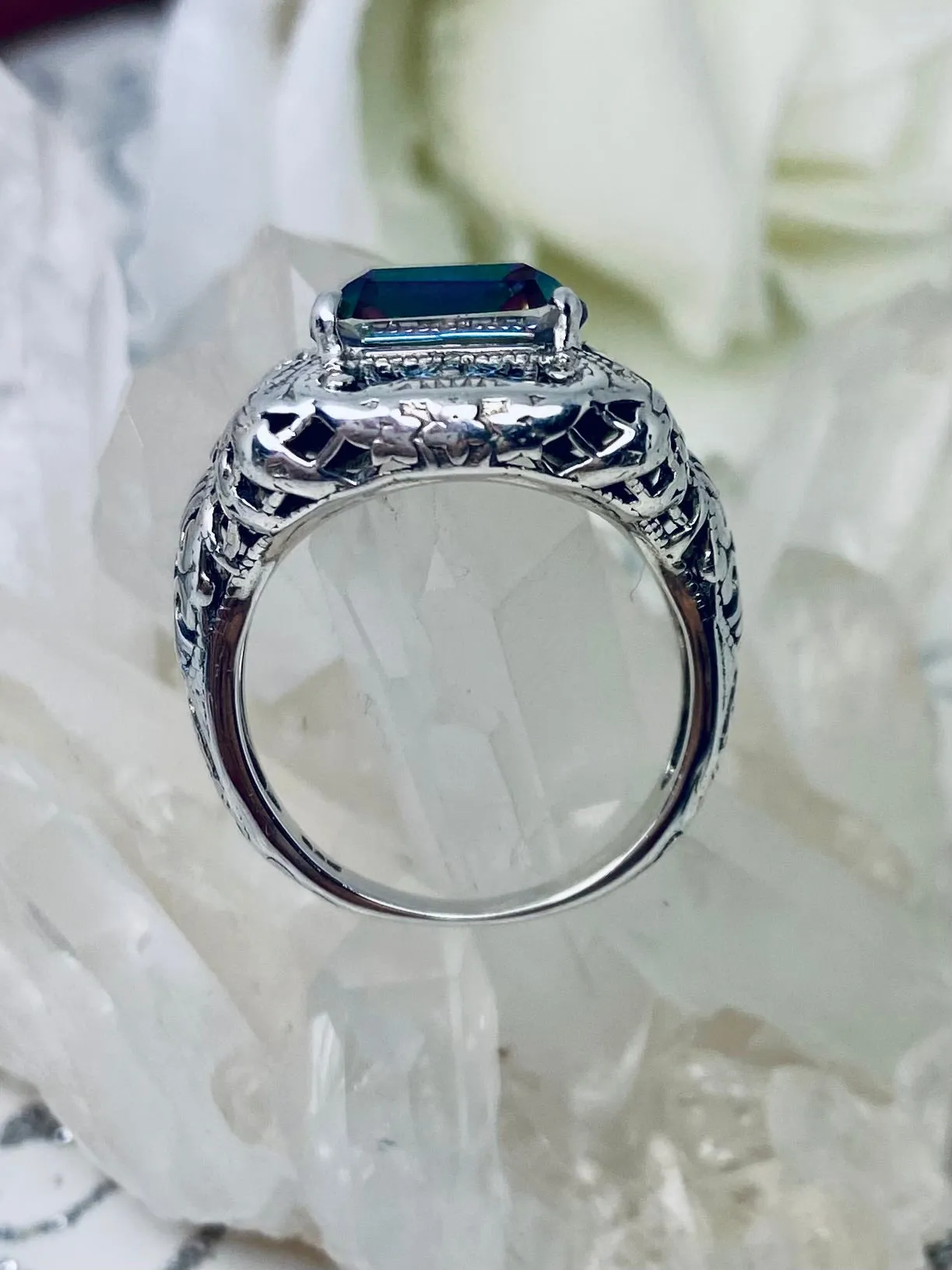 Natural Mystic Topaz Ring, Intricate Victorian Jewelry #D149