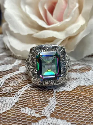 Natural Mystic Topaz Ring, Intricate Victorian Jewelry #D149