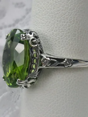 Natural Peridot Ring, 10k white Gold, Edwardian Revival Jewelry #D70