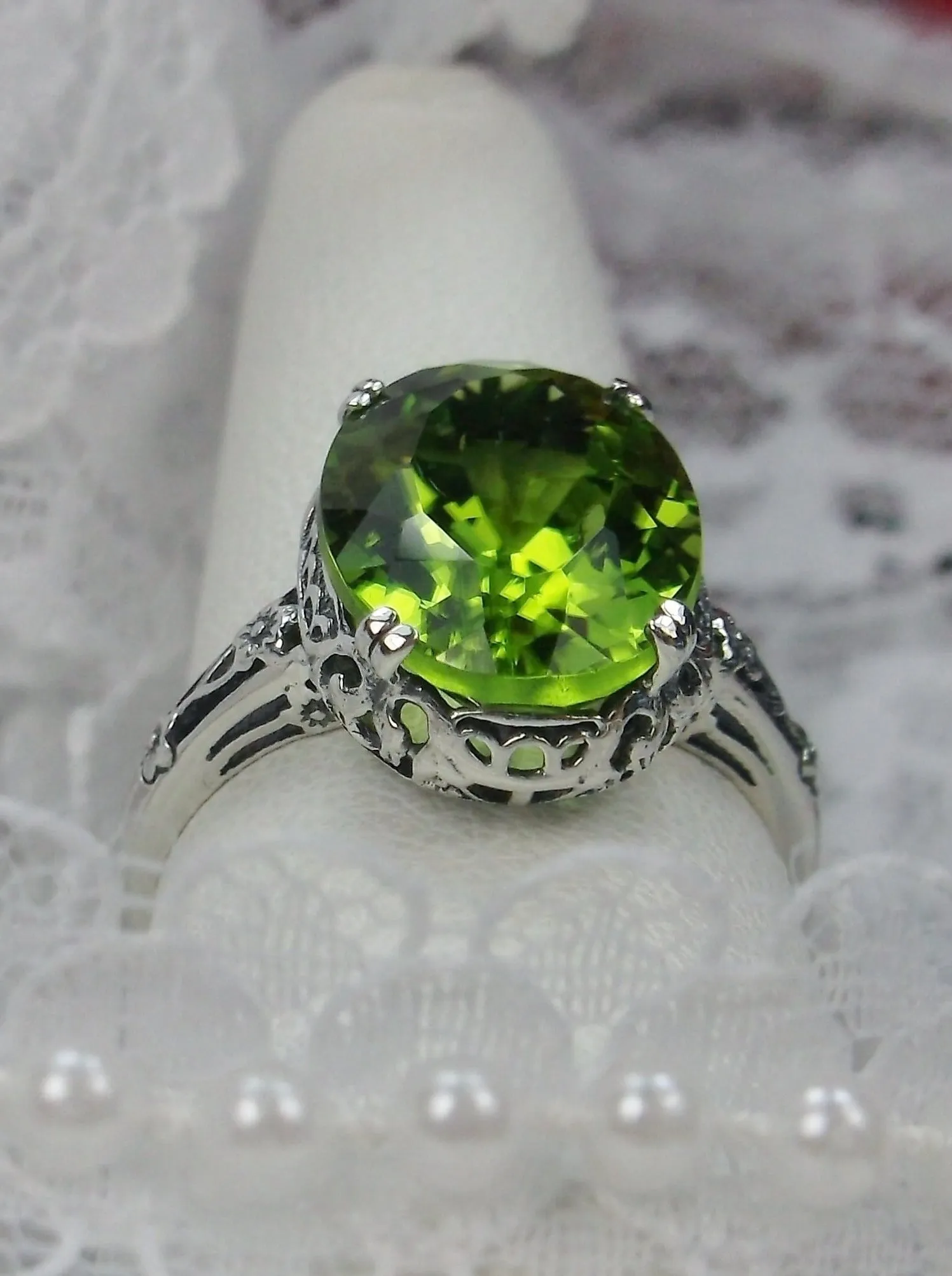 Natural Peridot Ring, Edwardian Revival Jewelry #D70
