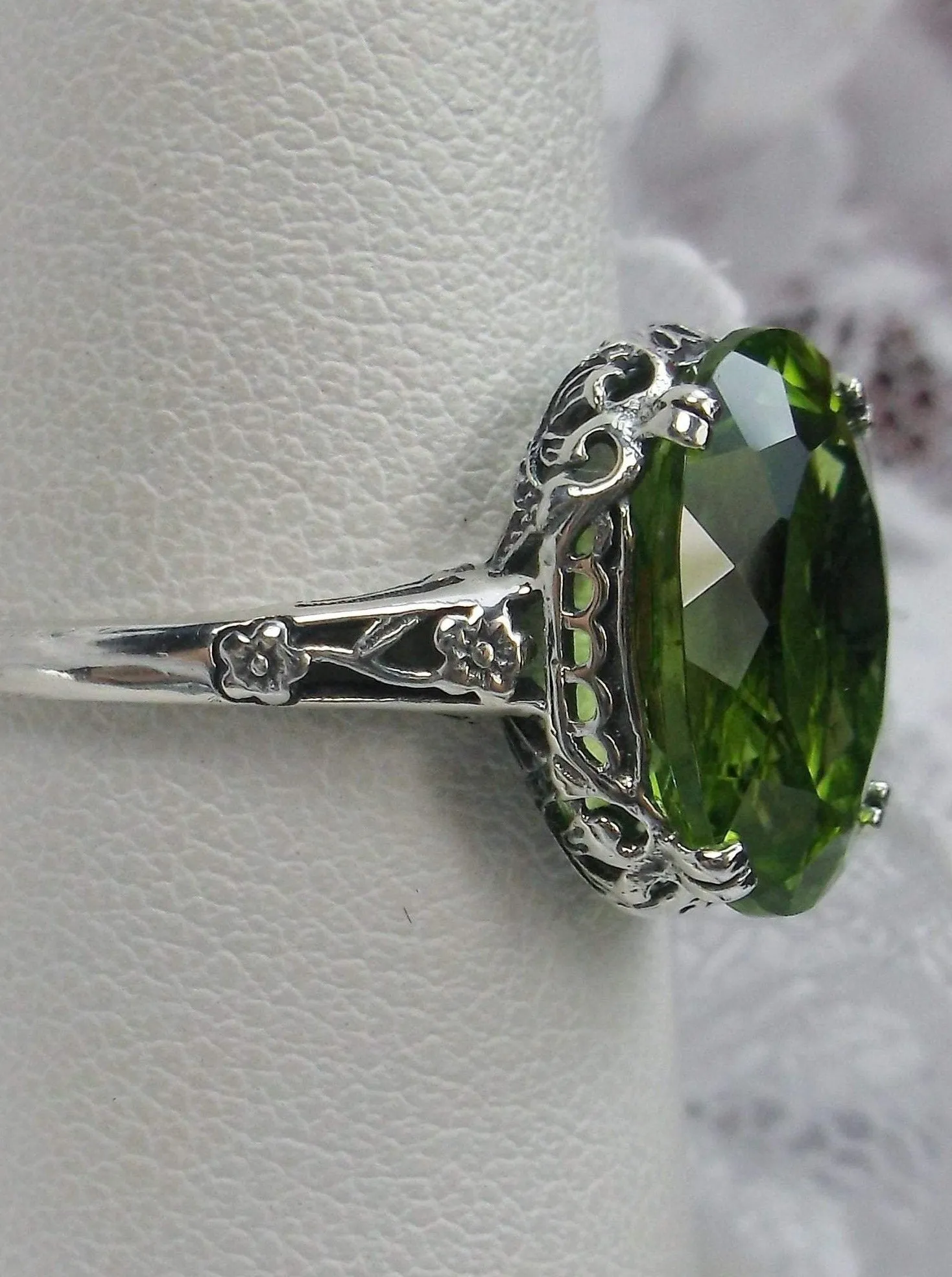 Natural Peridot Ring, Edwardian Revival Jewelry #D70