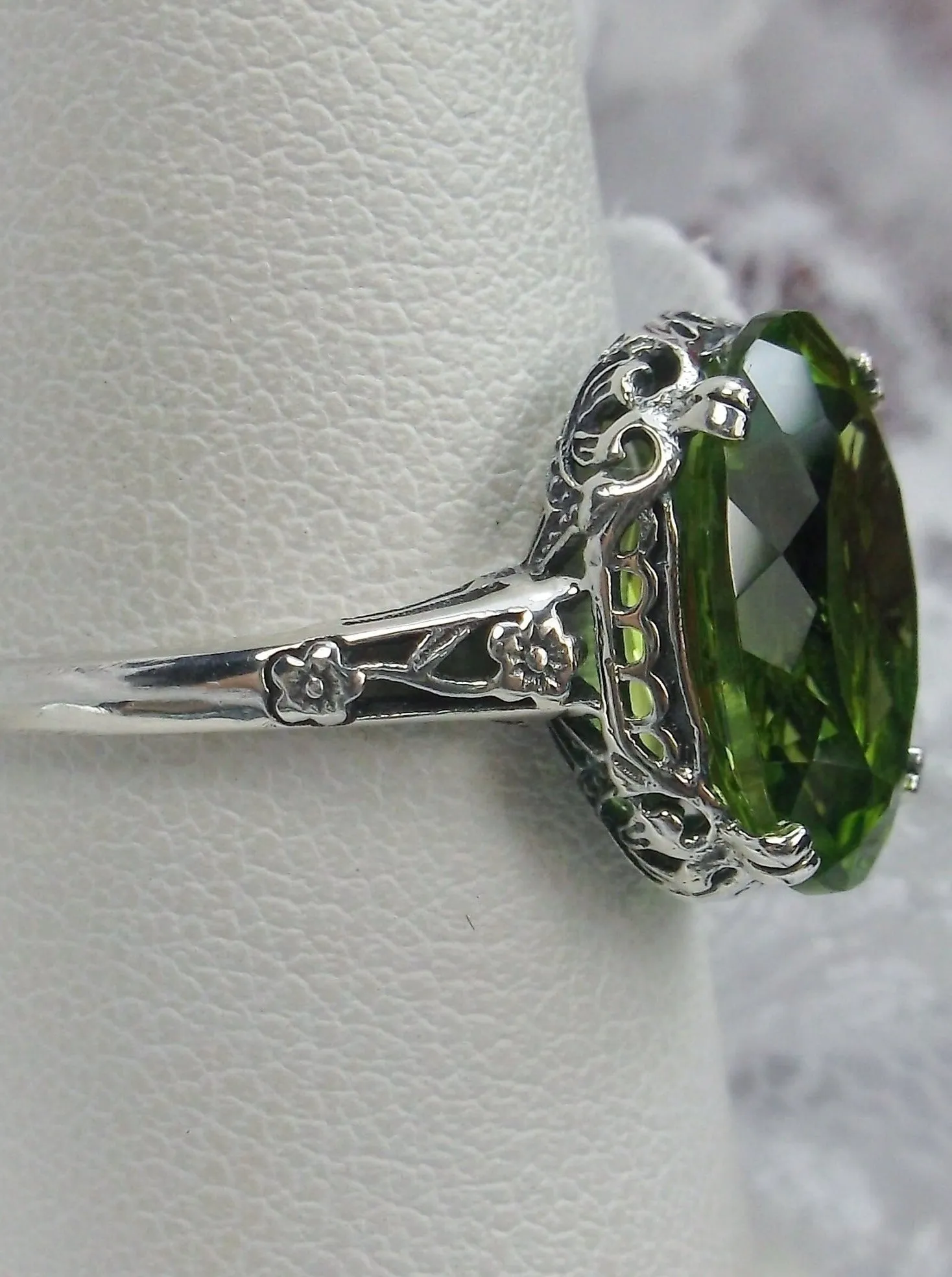 Natural Peridot Ring, Edwardian Revival Jewelry #D70