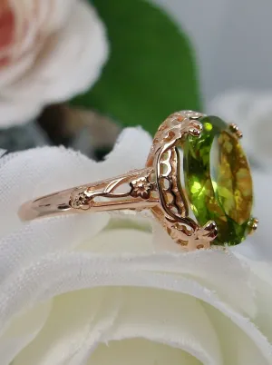 Natural Peridot Ring, Rose Gold plated, Edwardian Jewelry #D70z
