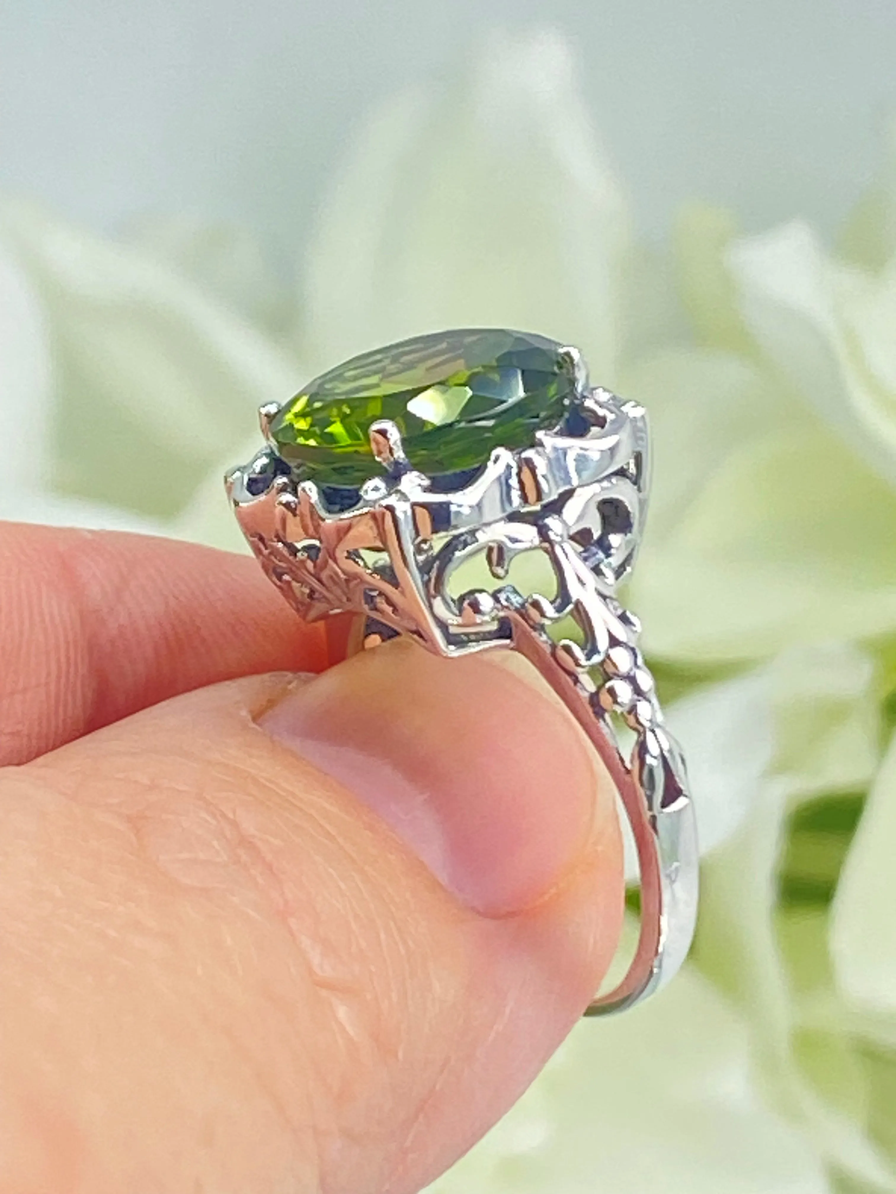 Natural Peridot Ring, Size 8, Sterling Silver Victorian Jewelry #D103 - Ready to Ship