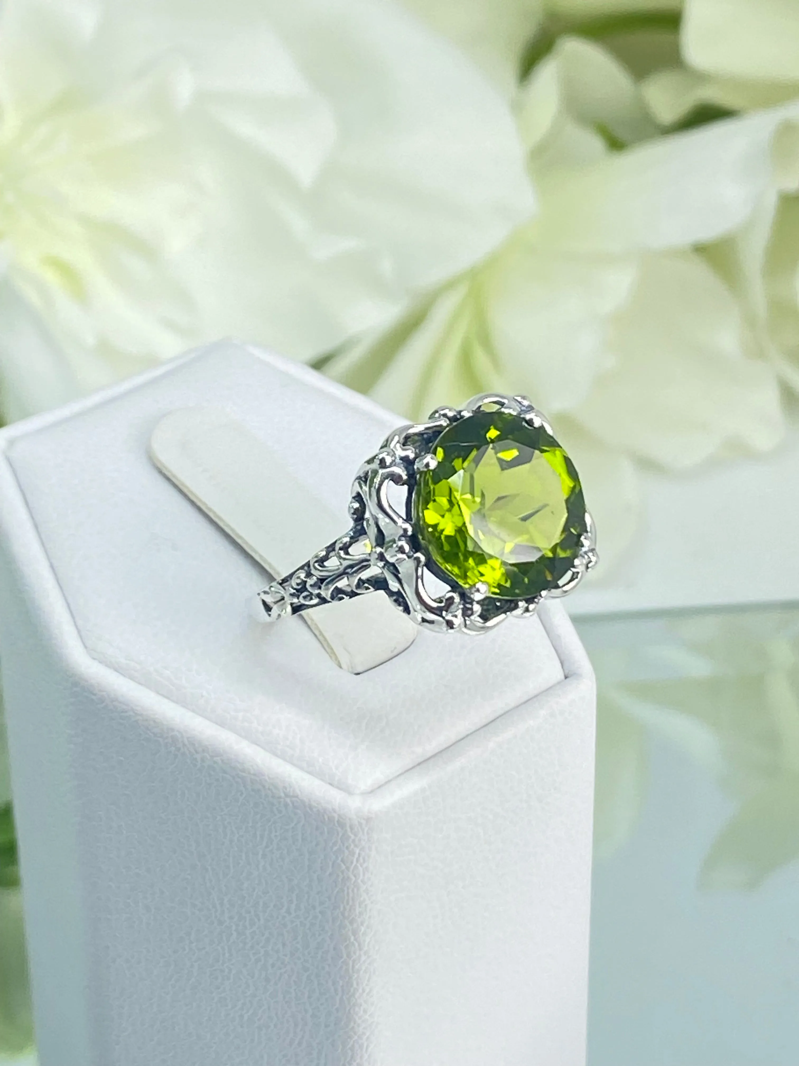 Natural Peridot Ring, Size 8, Sterling Silver Victorian Jewelry #D103 - Ready to Ship