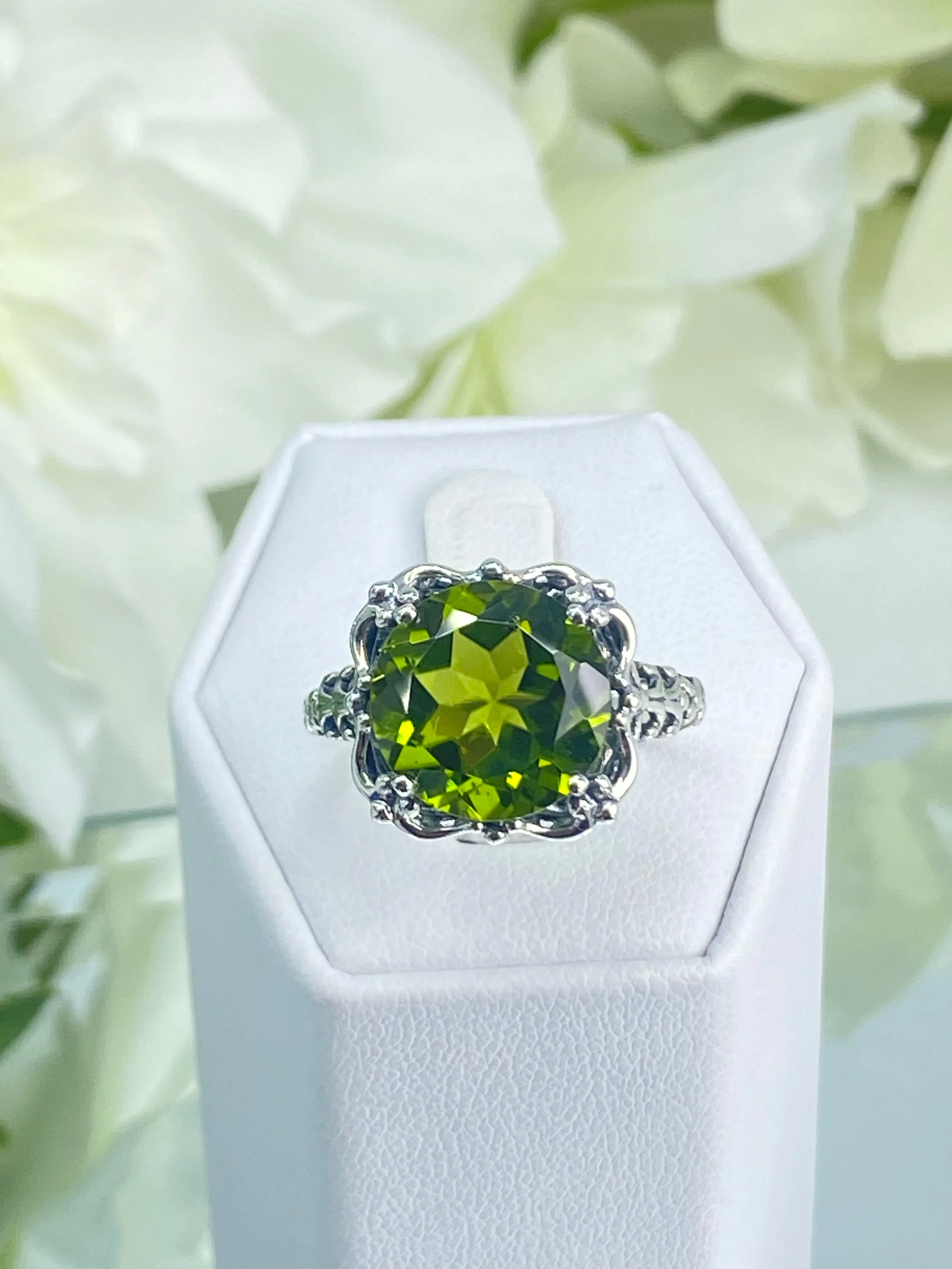 Natural Peridot Ring, Size 8, Sterling Silver Victorian Jewelry #D103 - Ready to Ship
