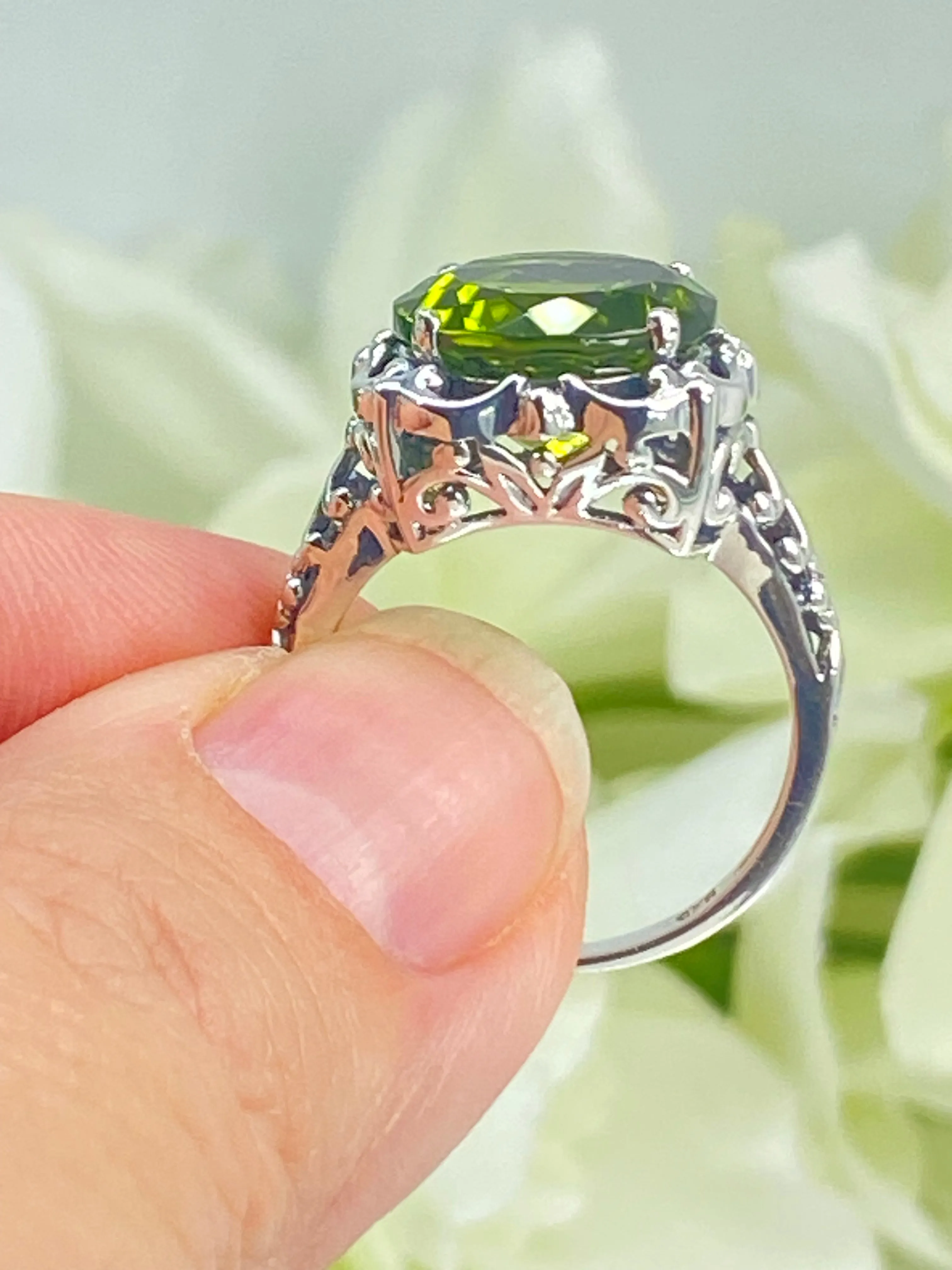Natural Peridot Ring, Size 8, Sterling Silver Victorian Jewelry #D103 - Ready to Ship