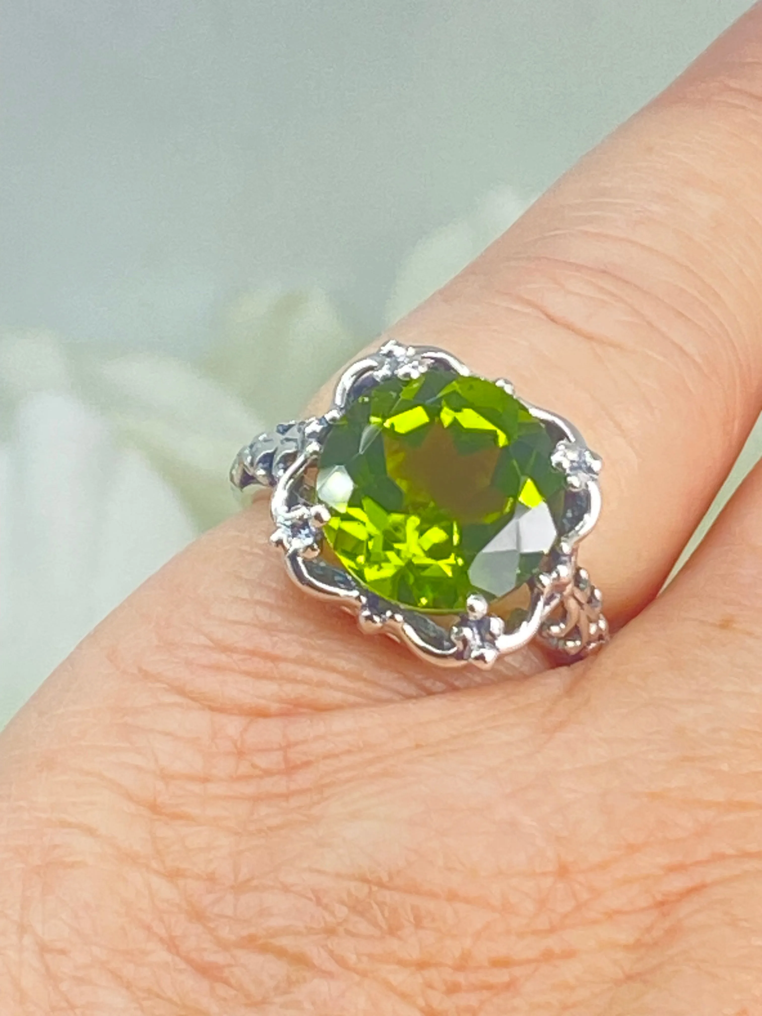 Natural Peridot Ring, Size 8, Sterling Silver Victorian Jewelry #D103 - Ready to Ship
