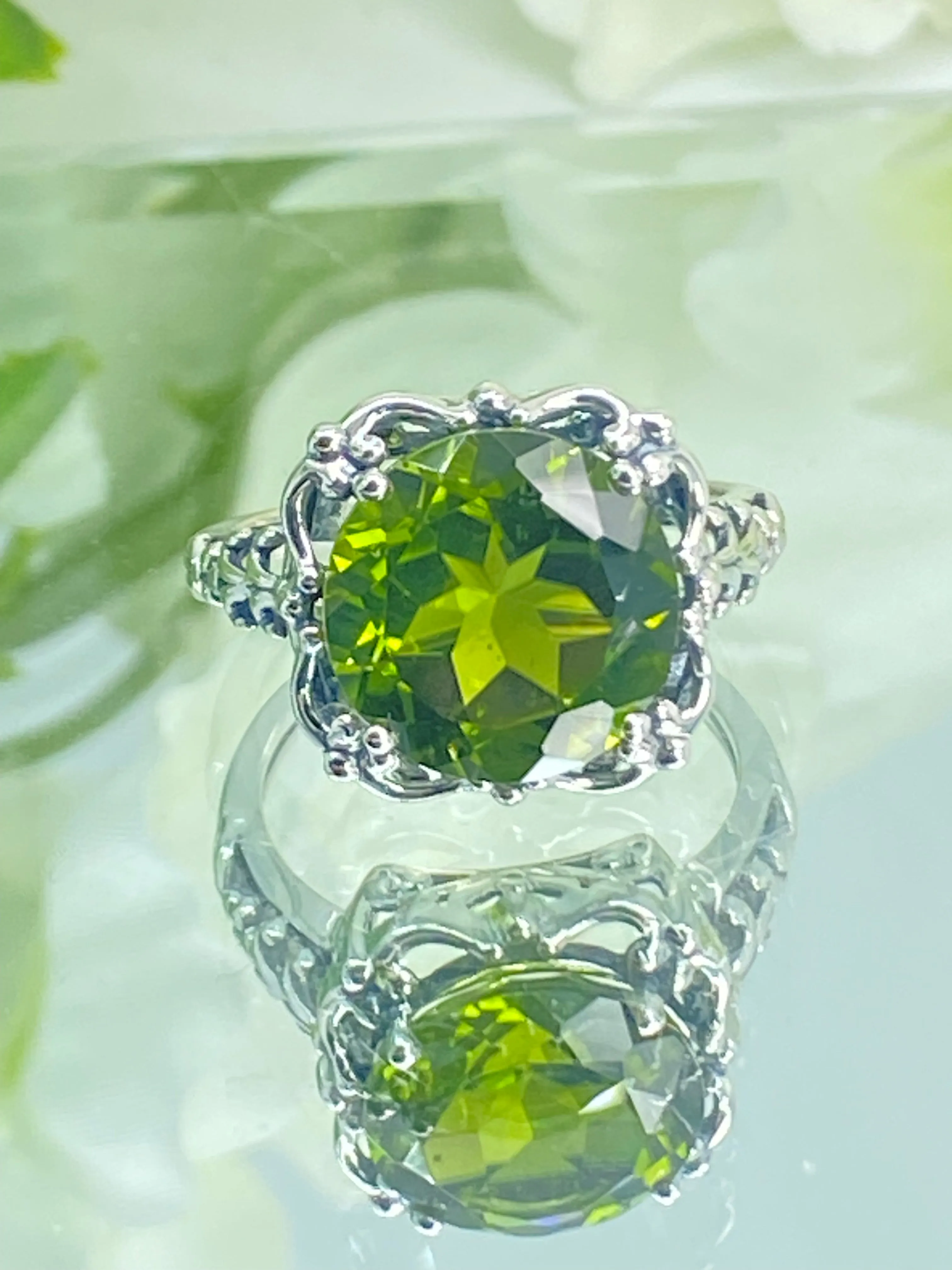 Natural Peridot Ring, Size 8, Sterling Silver Victorian Jewelry #D103 - Ready to Ship