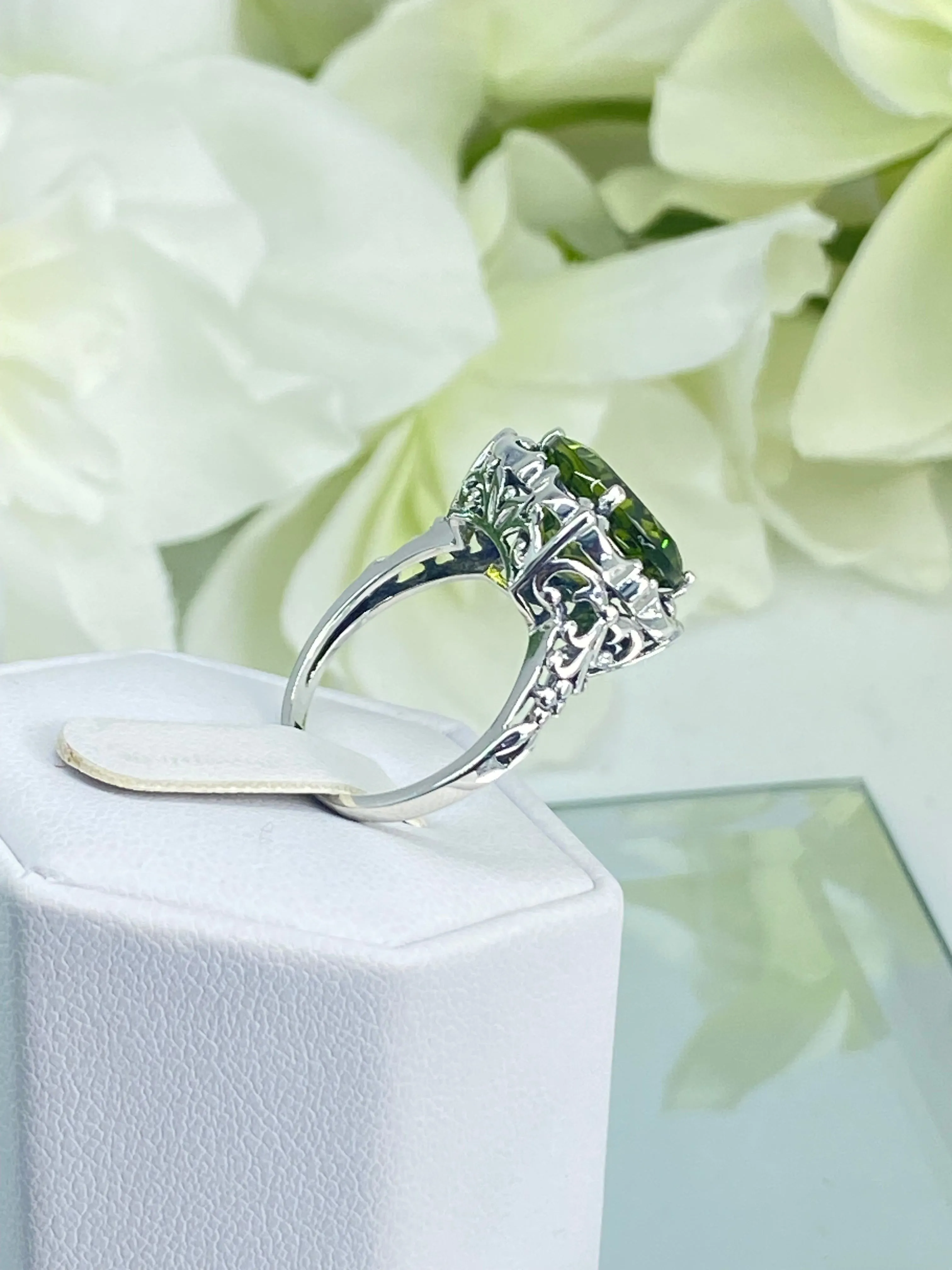 Natural Peridot Ring, Size 8, Sterling Silver Victorian Jewelry #D103 - Ready to Ship