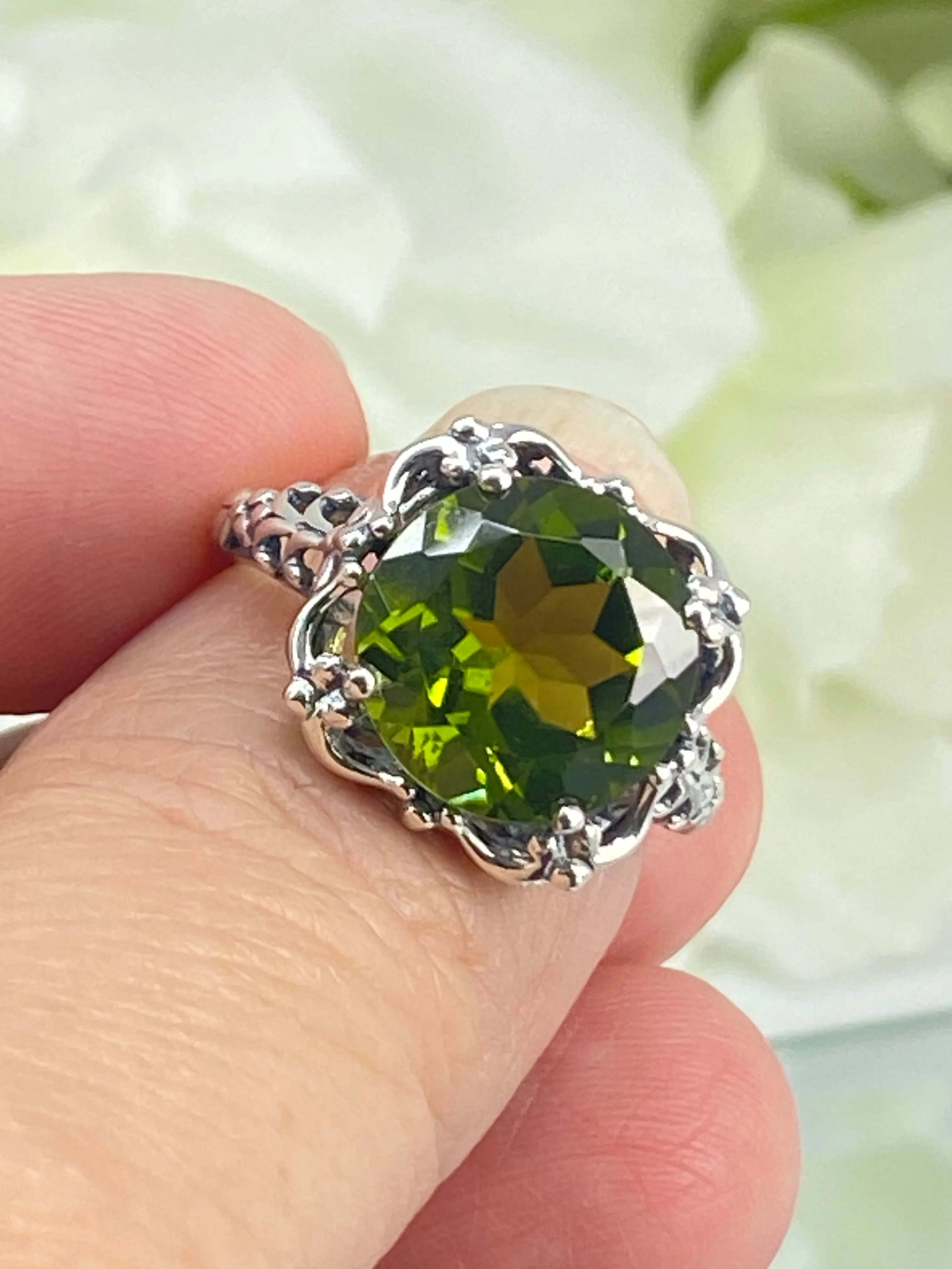 Natural Peridot Ring, Size 8, Sterling Silver Victorian Jewelry #D103 - Ready to Ship