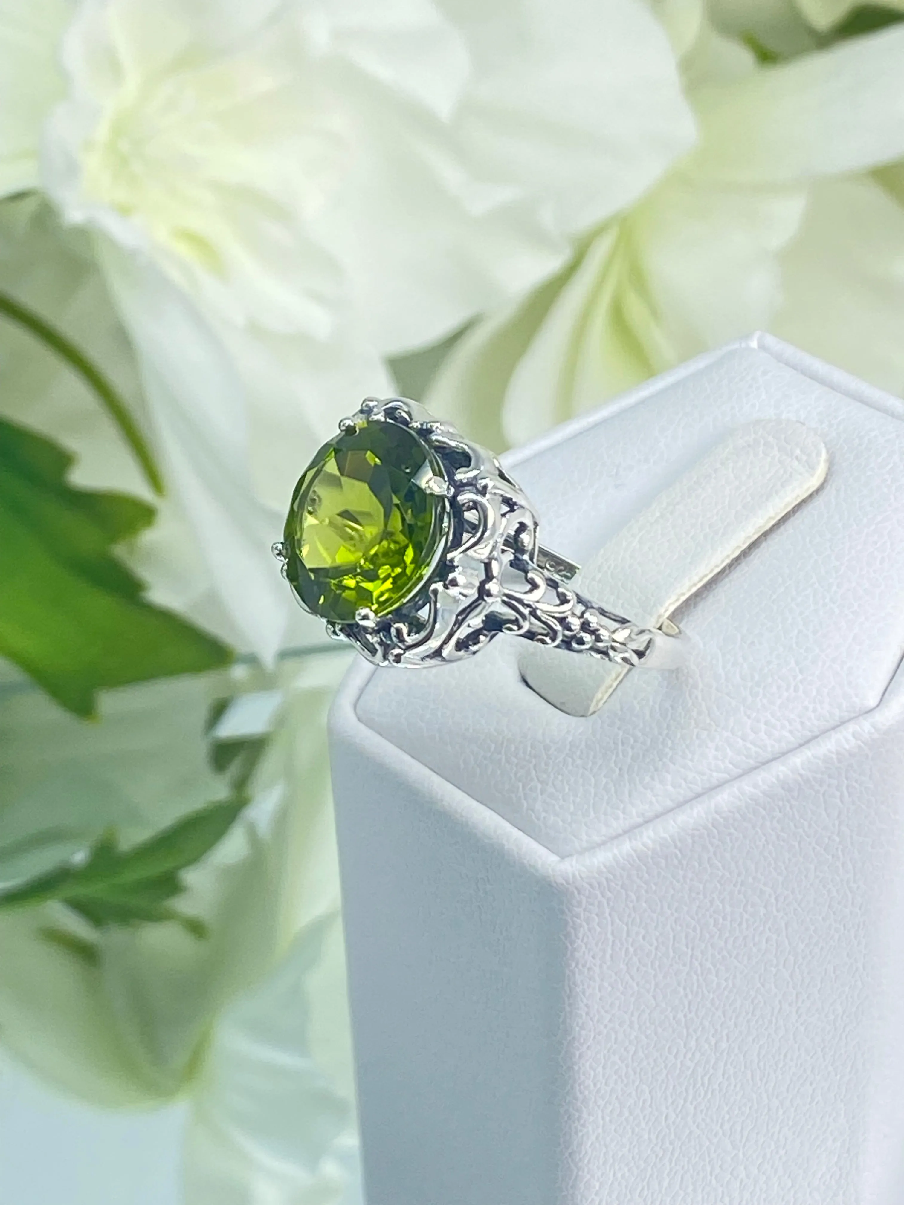 Natural Peridot Ring, Size 8, Sterling Silver Victorian Jewelry #D103 - Ready to Ship