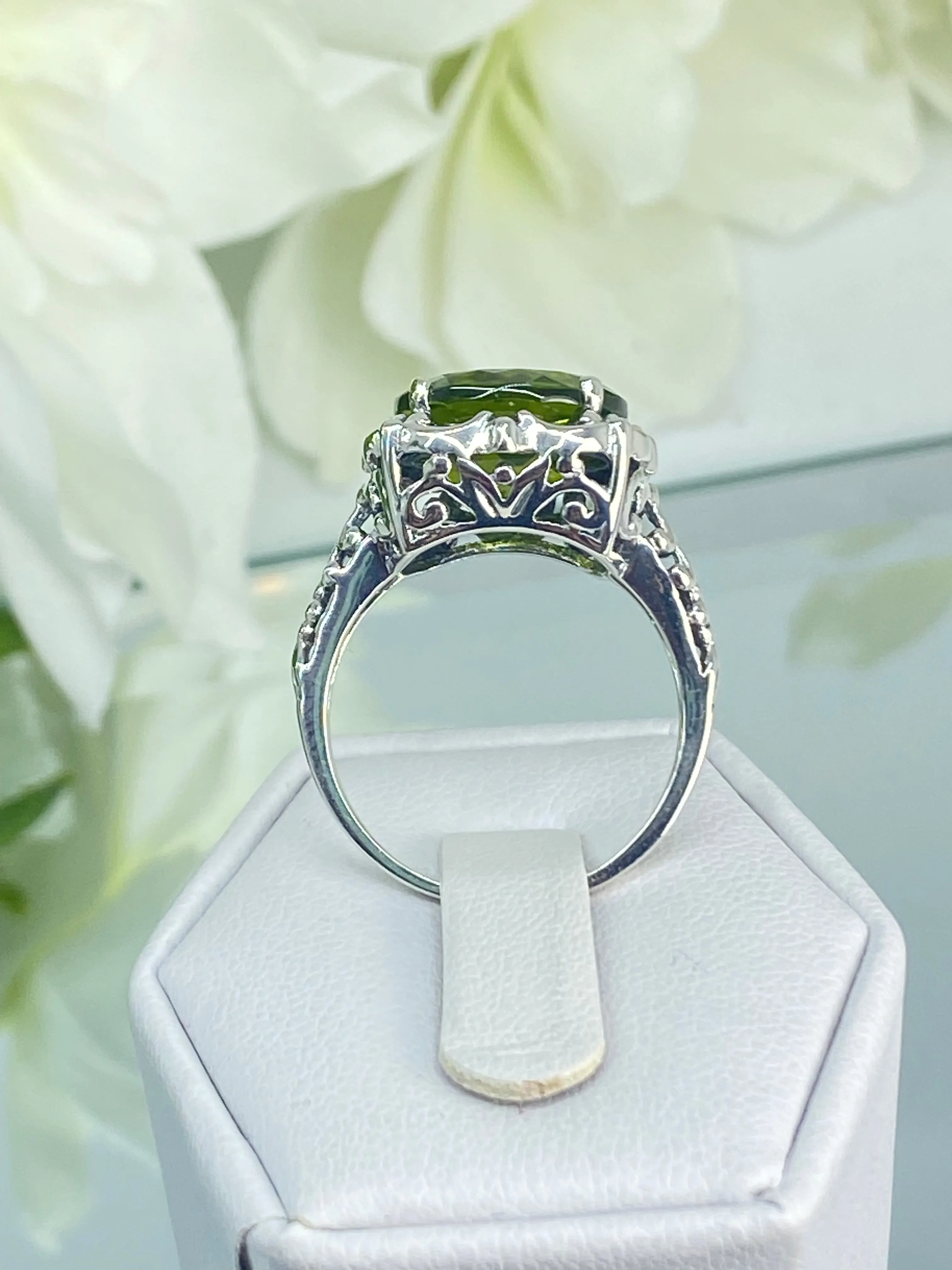 Natural Peridot Ring, Size 8, Sterling Silver Victorian Jewelry #D103 - Ready to Ship