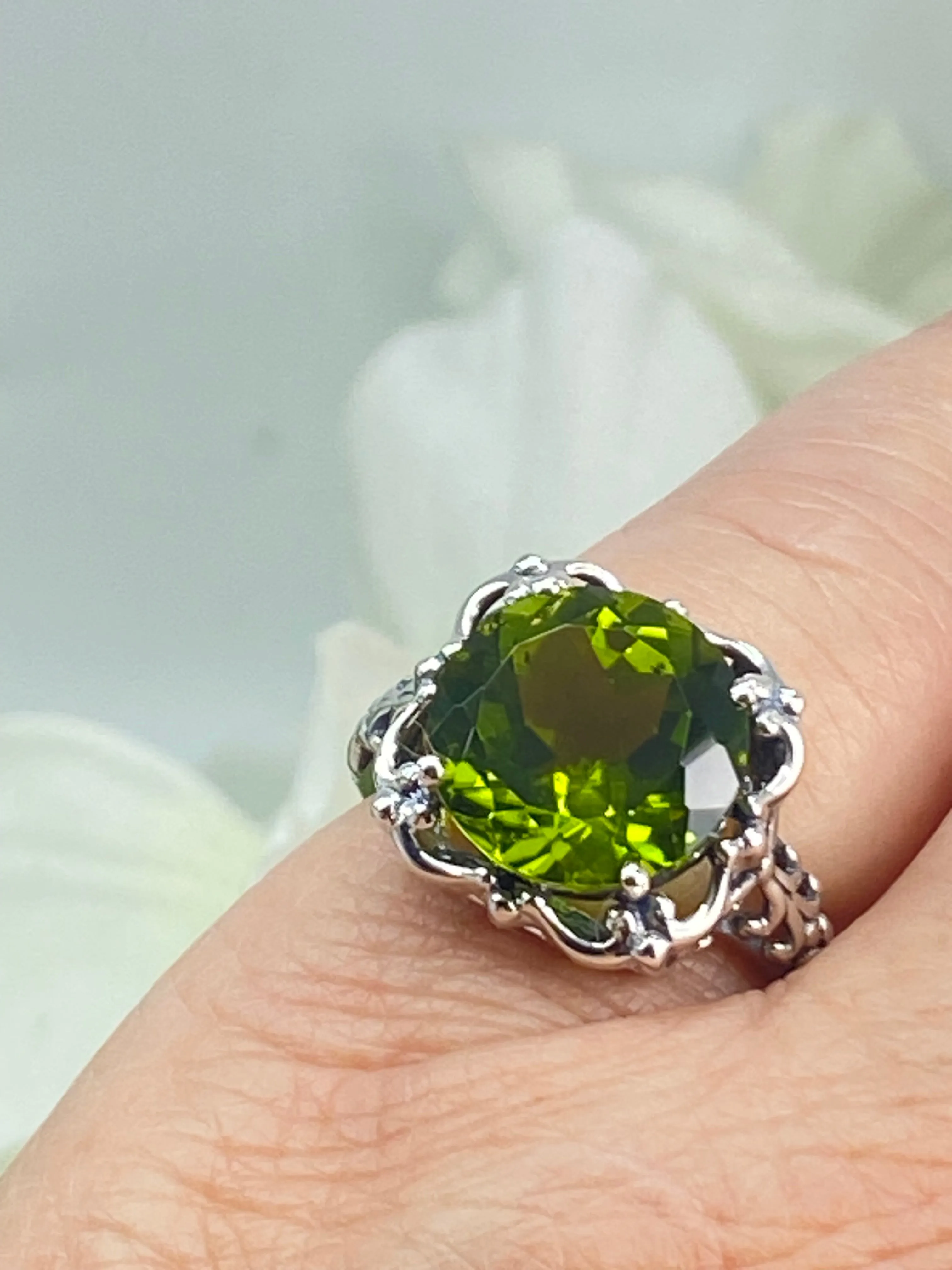 Natural Peridot Ring, Size 8, Sterling Silver Victorian Jewelry #D103 - Ready to Ship