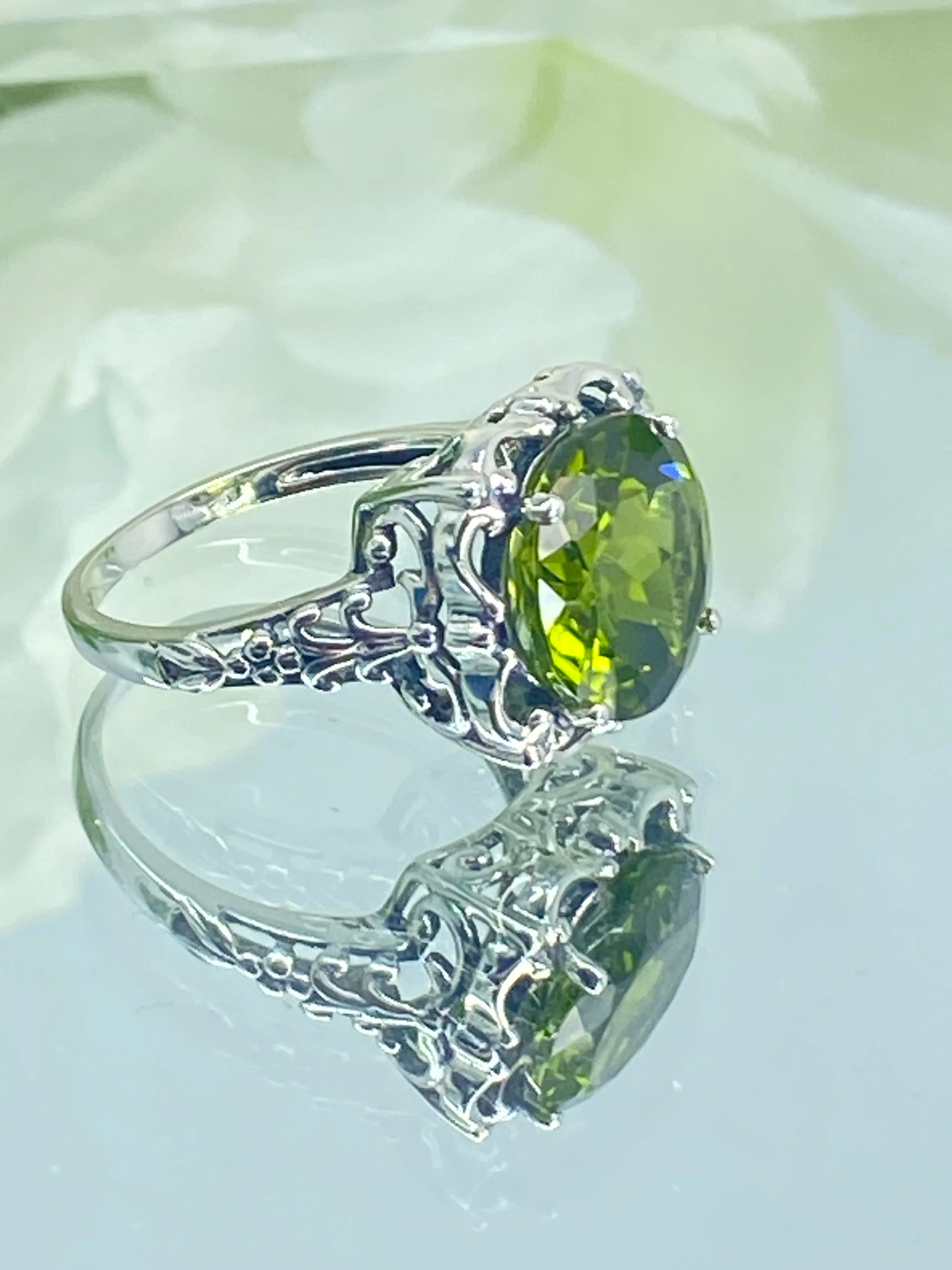 Natural Peridot Ring, Size 8, Sterling Silver Victorian Jewelry #D103 - Ready to Ship