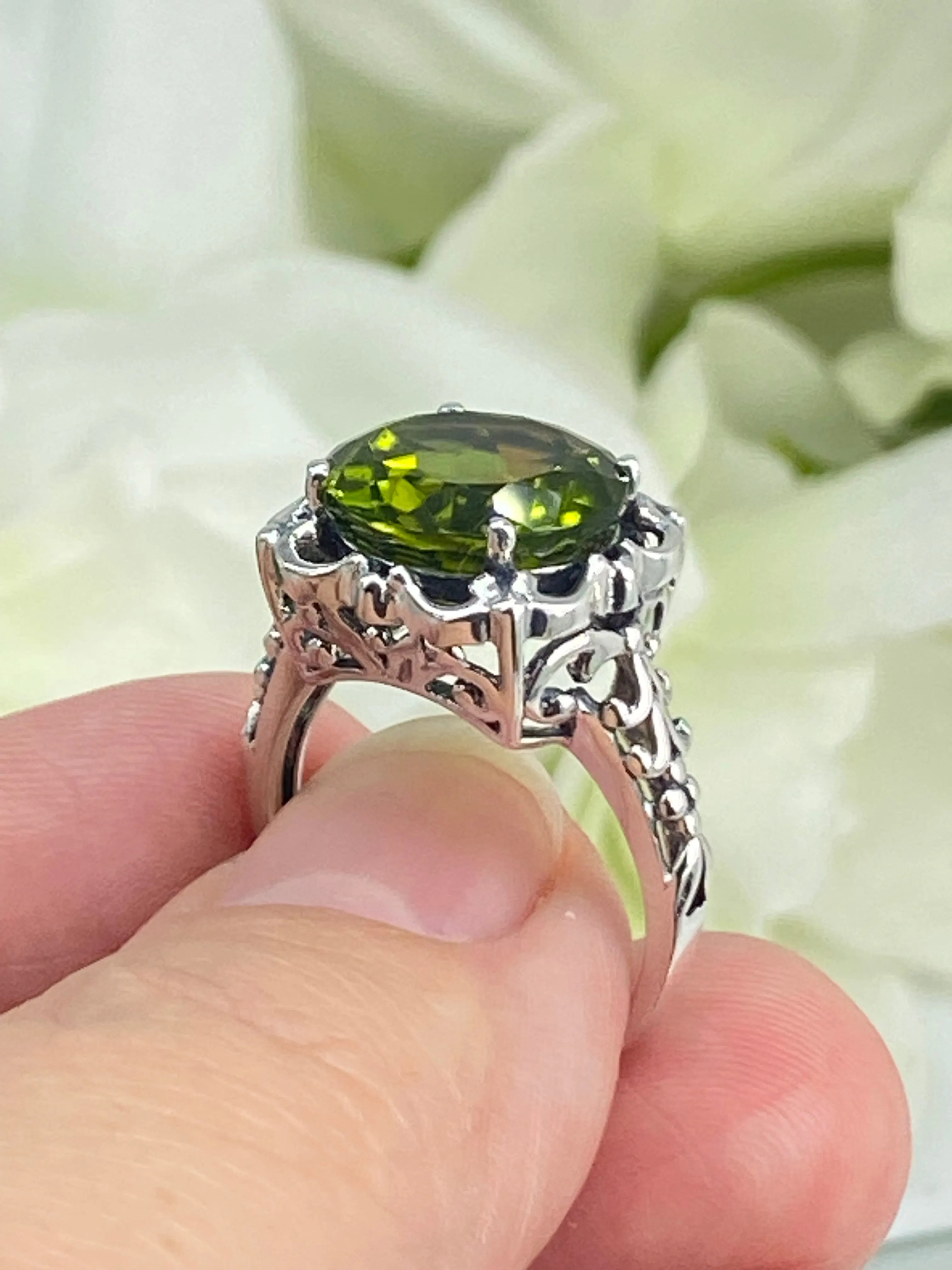 Natural Peridot Ring, Size 8, Sterling Silver Victorian Jewelry #D103 - Ready to Ship