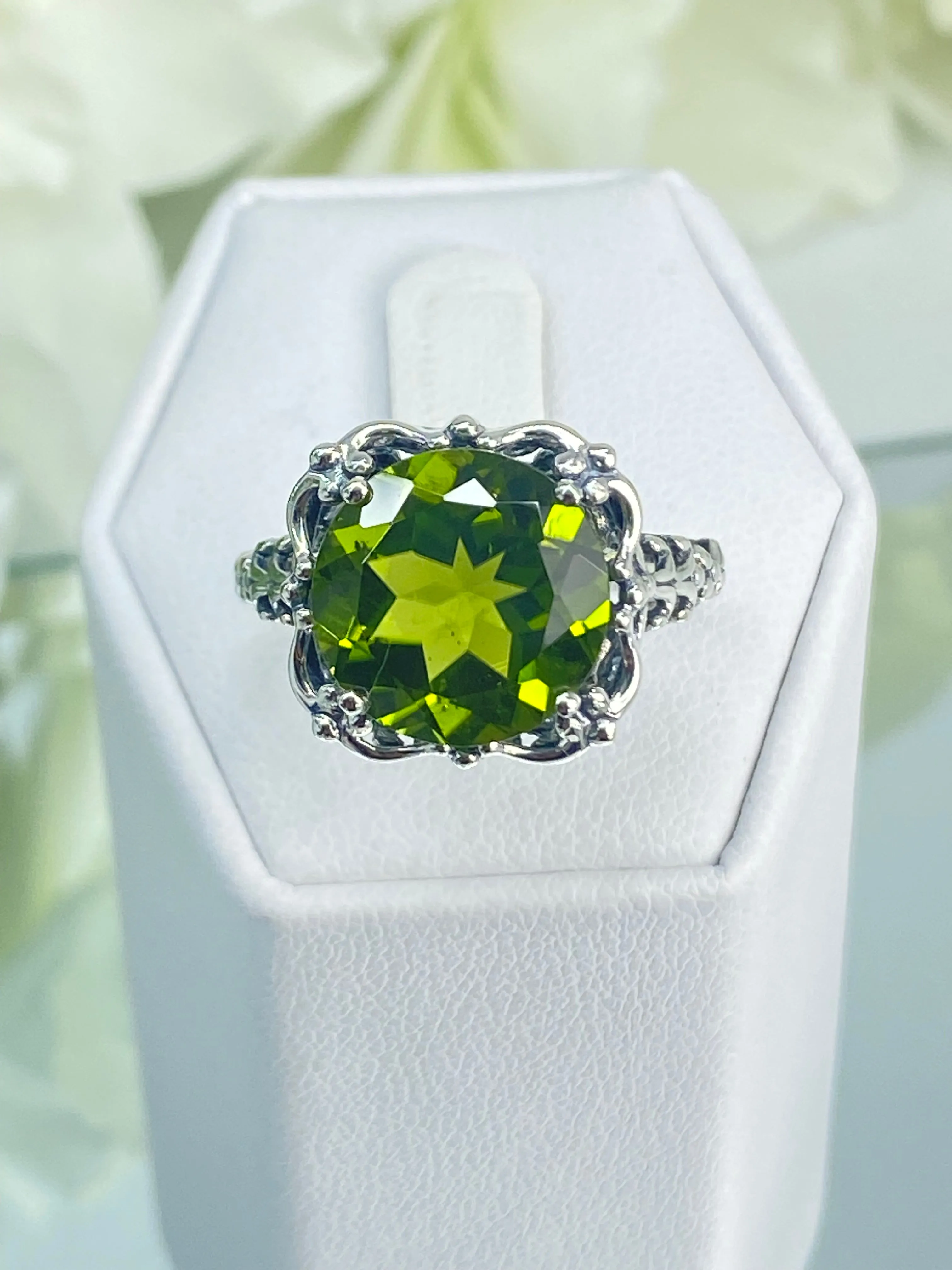 Natural Peridot Ring, Size 8, Sterling Silver Victorian Jewelry #D103 - Ready to Ship