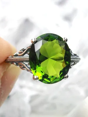 Natural Peridot Ring, Swan Filigree, Art Deco Jewelry #D190