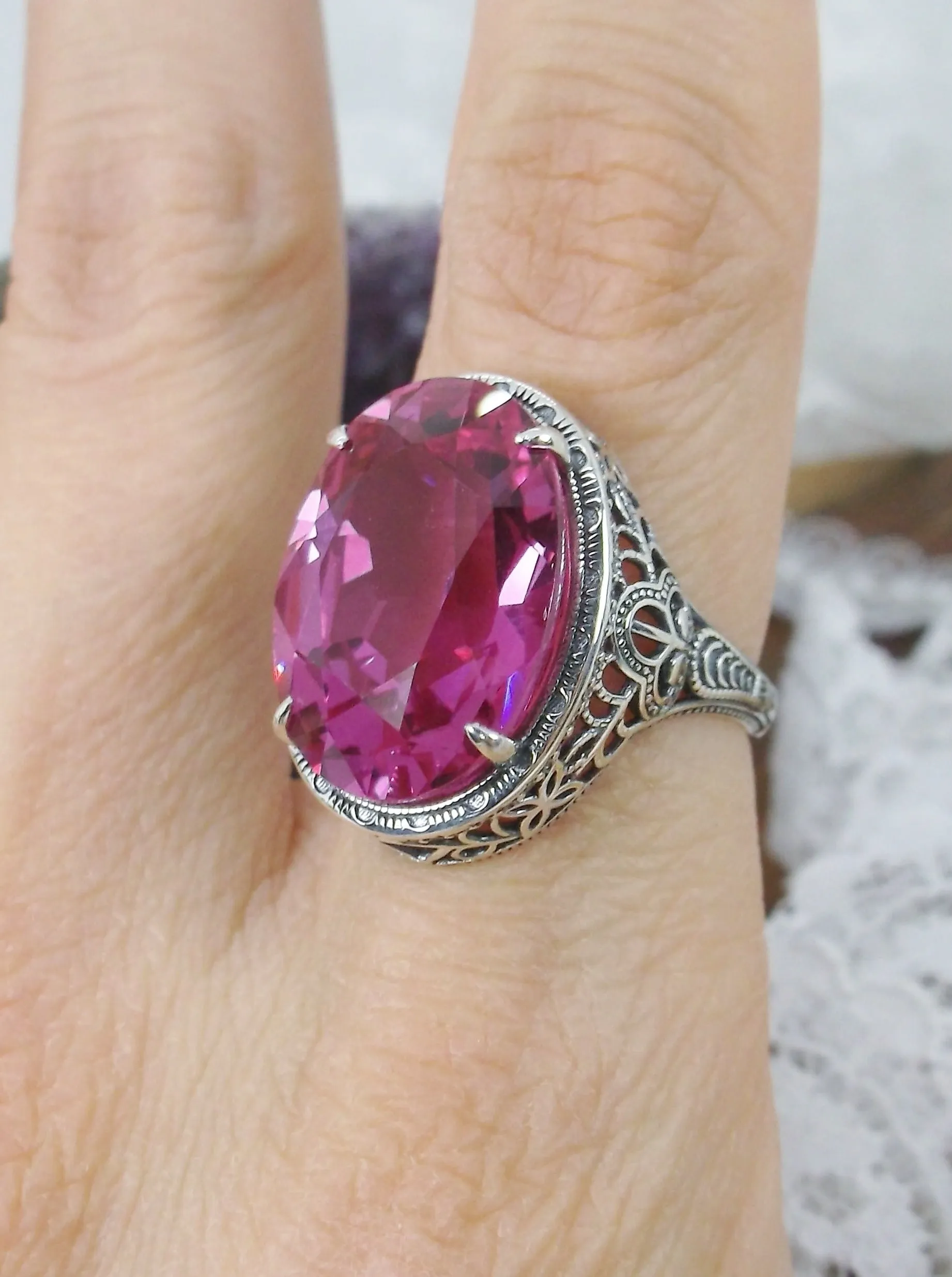 Natural Pink Topaz Persian Ring, Art Deco Vintage Revival Jewelry #D230