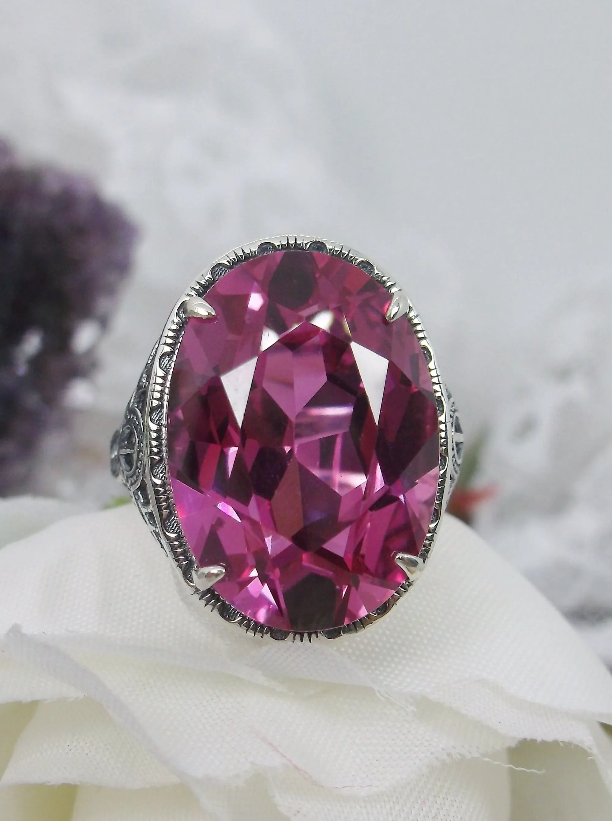 Natural Pink Topaz Persian Ring, Art Deco Vintage Revival Jewelry #D230