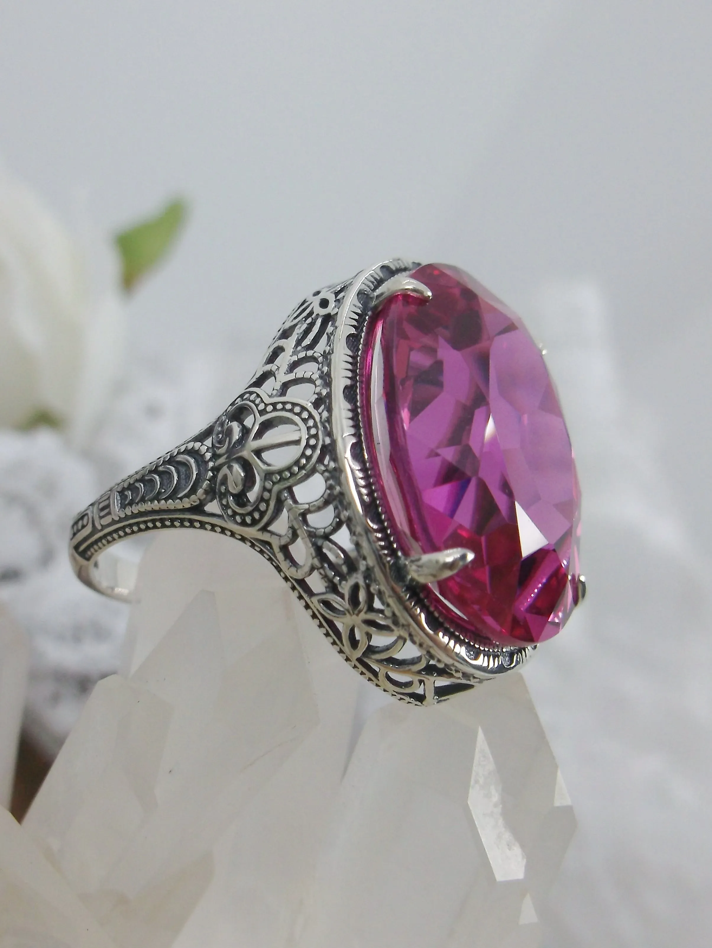 Natural Pink Topaz Persian Ring, Art Deco Vintage Revival Jewelry #D230