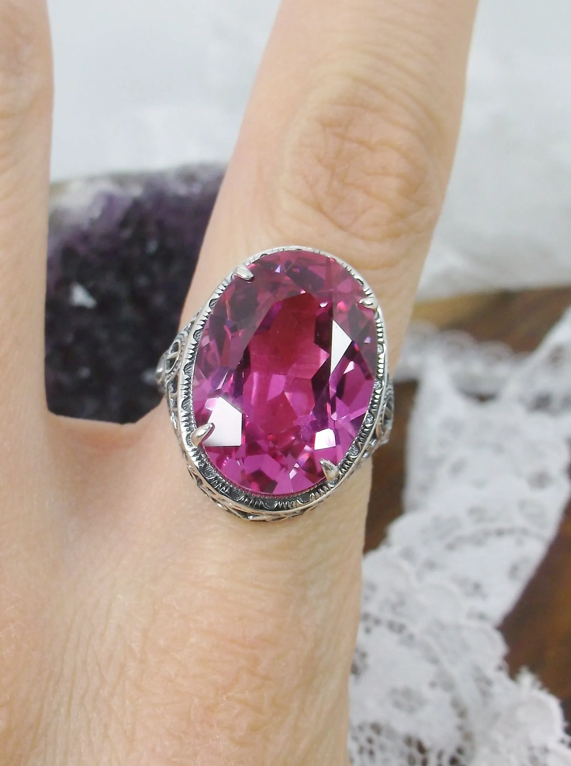Natural Pink Topaz Persian Ring, Art Deco Vintage Revival Jewelry #D230