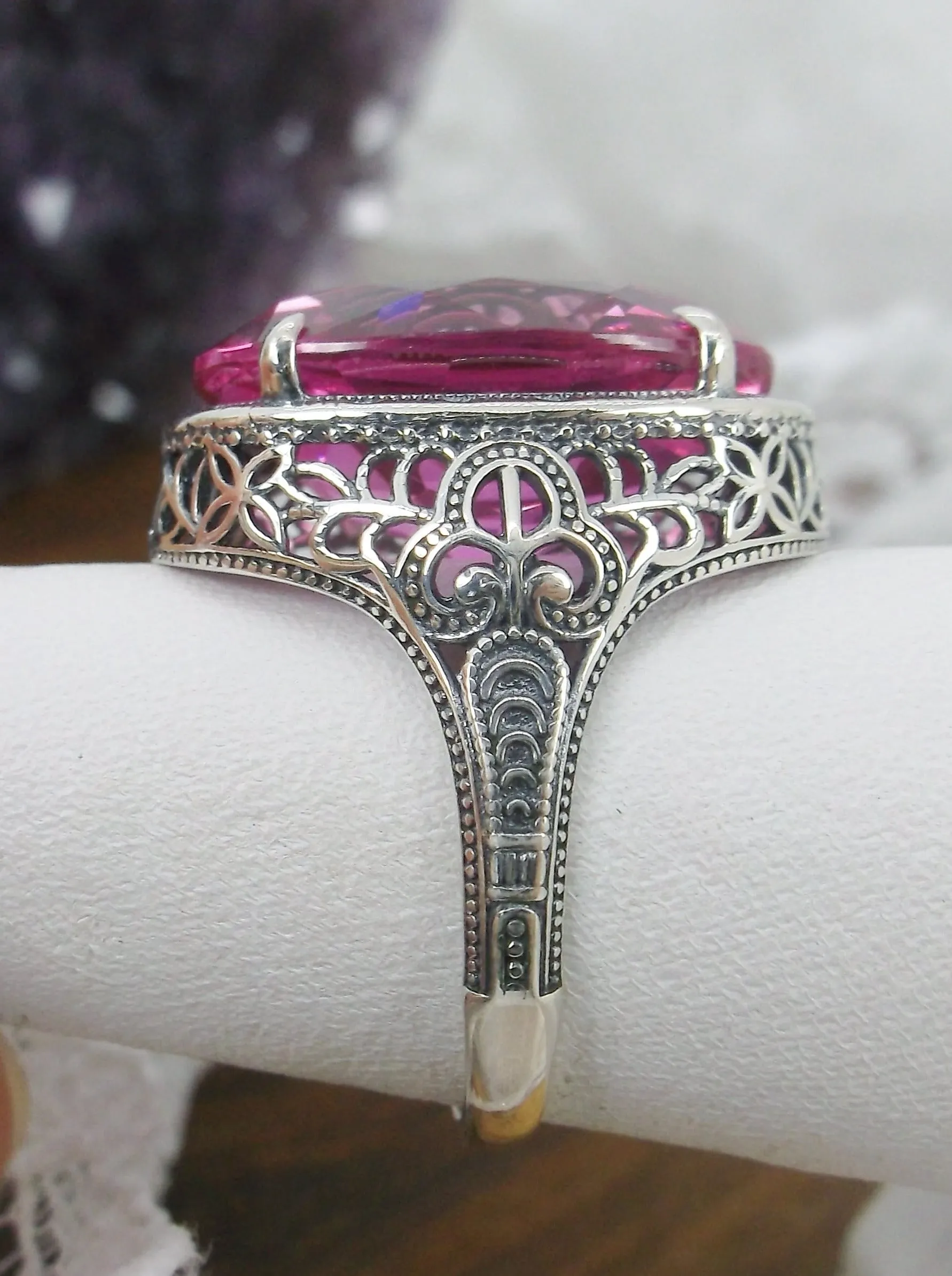 Natural Pink Topaz Persian Ring, Art Deco Vintage Revival Jewelry #D230