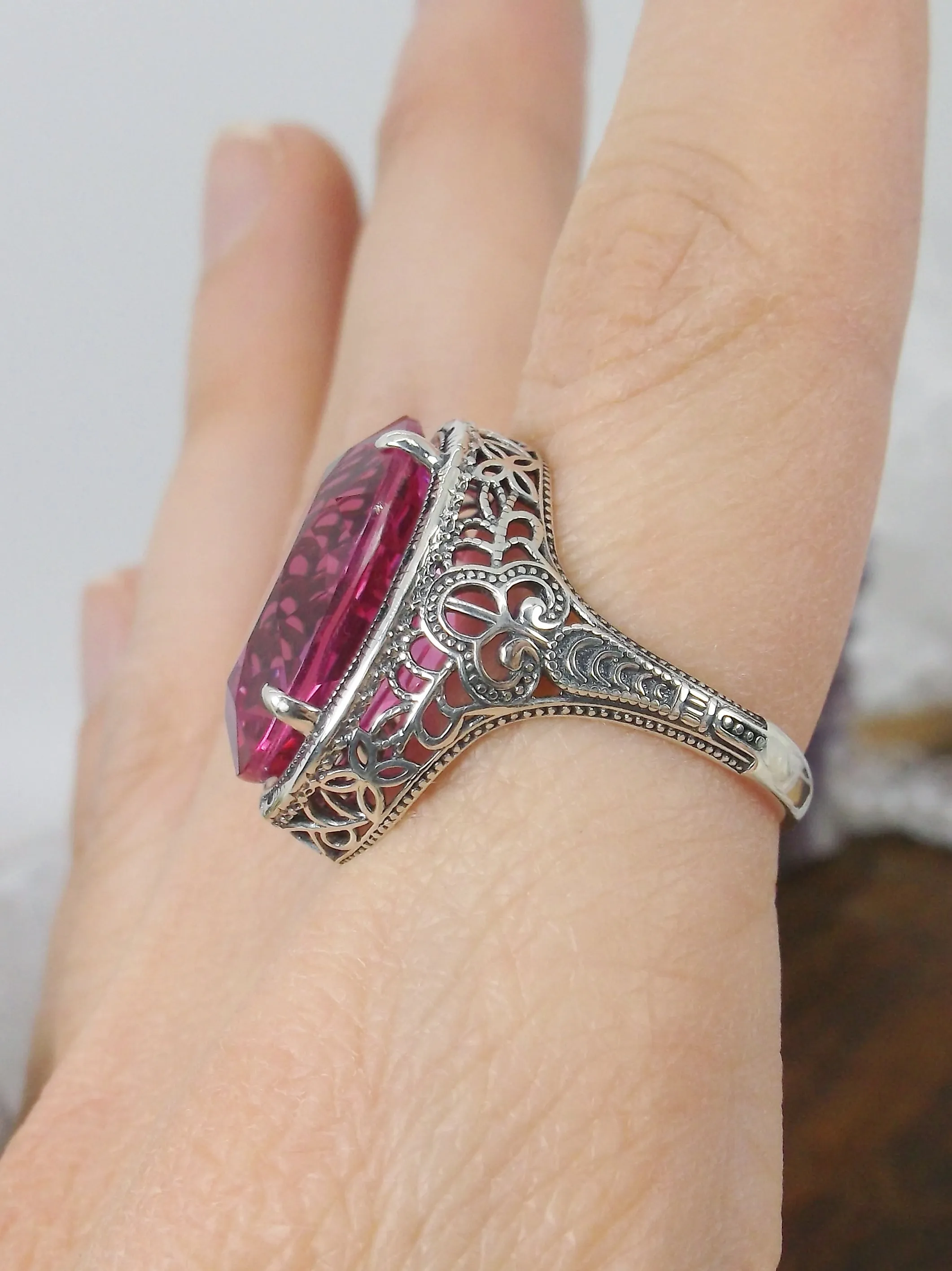 Natural Pink Topaz Persian Ring, Art Deco Vintage Revival Jewelry #D230